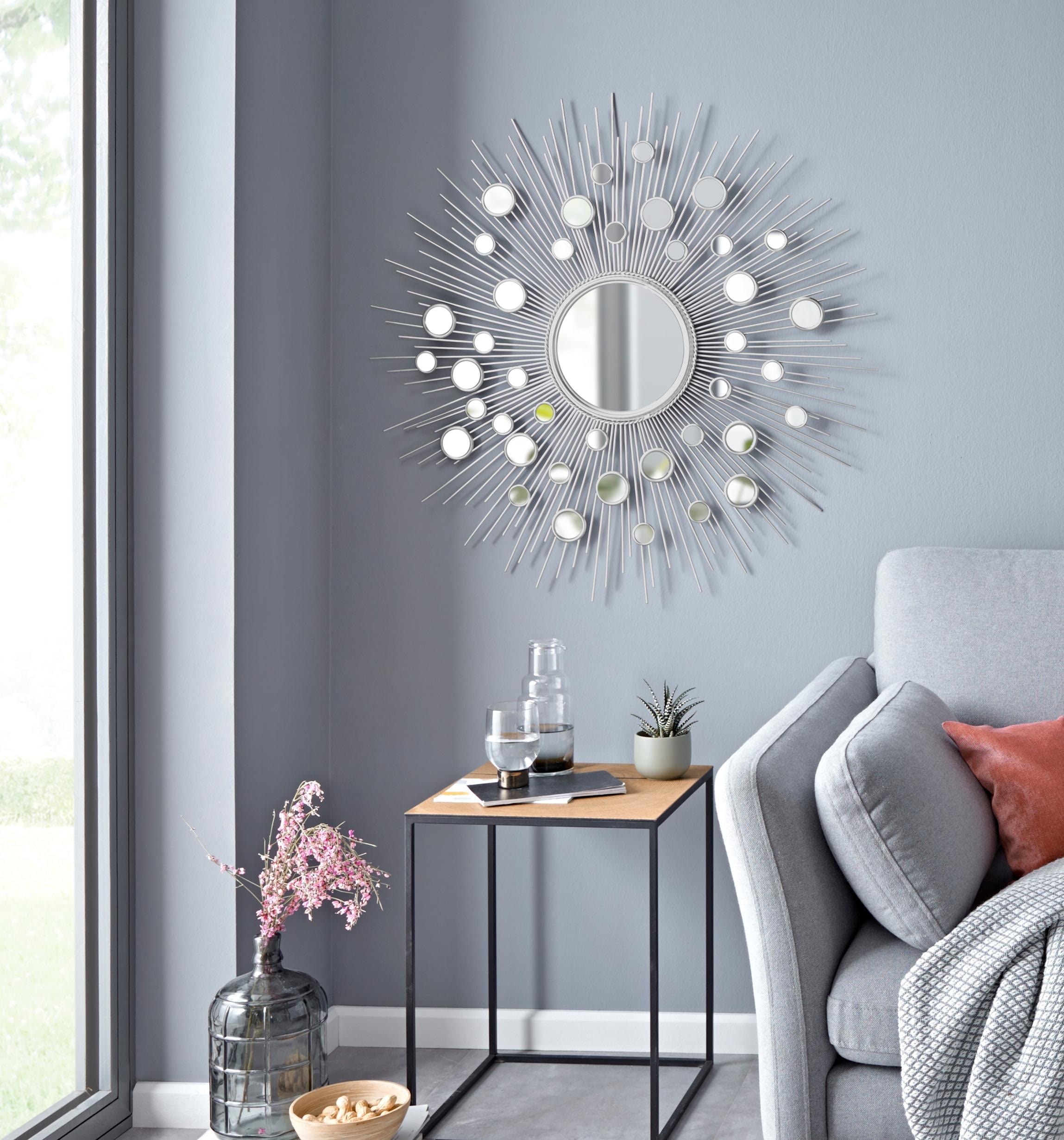 Leonique Dekospiegel »Spiegel, silber«, Wandspiegel, Sonne, rund, Ø 81 cm, Rahmen aus Metall