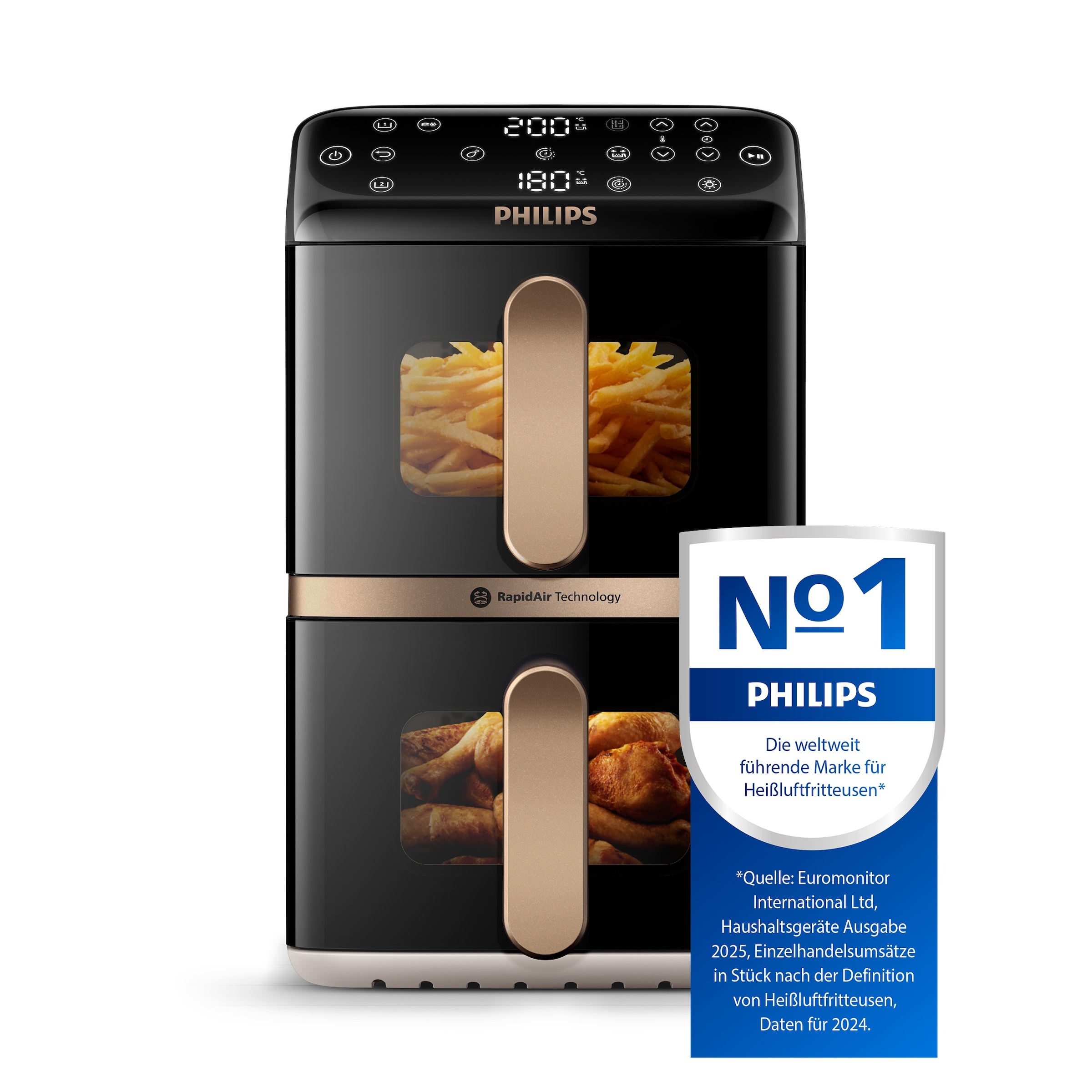 Philips Heißluftfritteuse »NA462/80 4000 Series Stacked Dual Basket und 10L Kapazität (5+5L)« 2750 W Fassungsvermögen 0 l RapidAir Technologie; Weiß/Beige, kupfer Griff