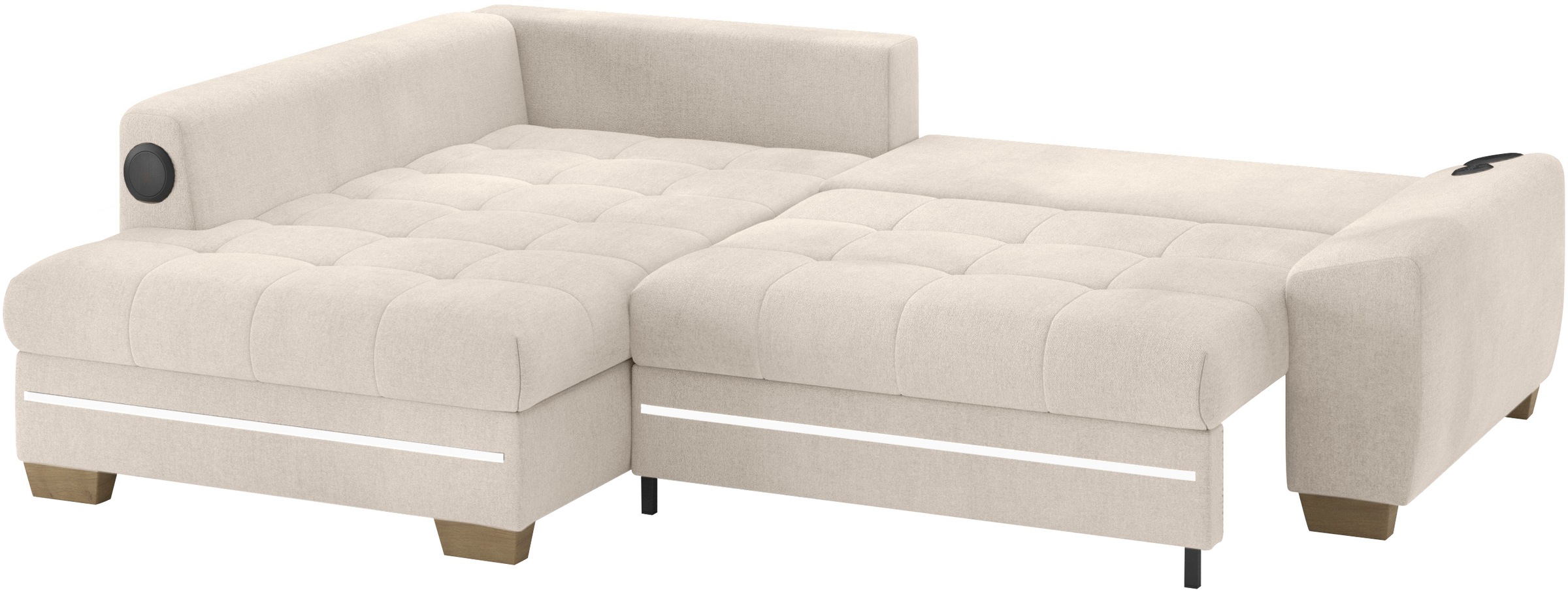 Mr. Couch Ecksofa »Nikita II, L-Form«, RGB-LED, Bluetooth-Soundsystem, wahlweise mit Bett, Bettkasten
