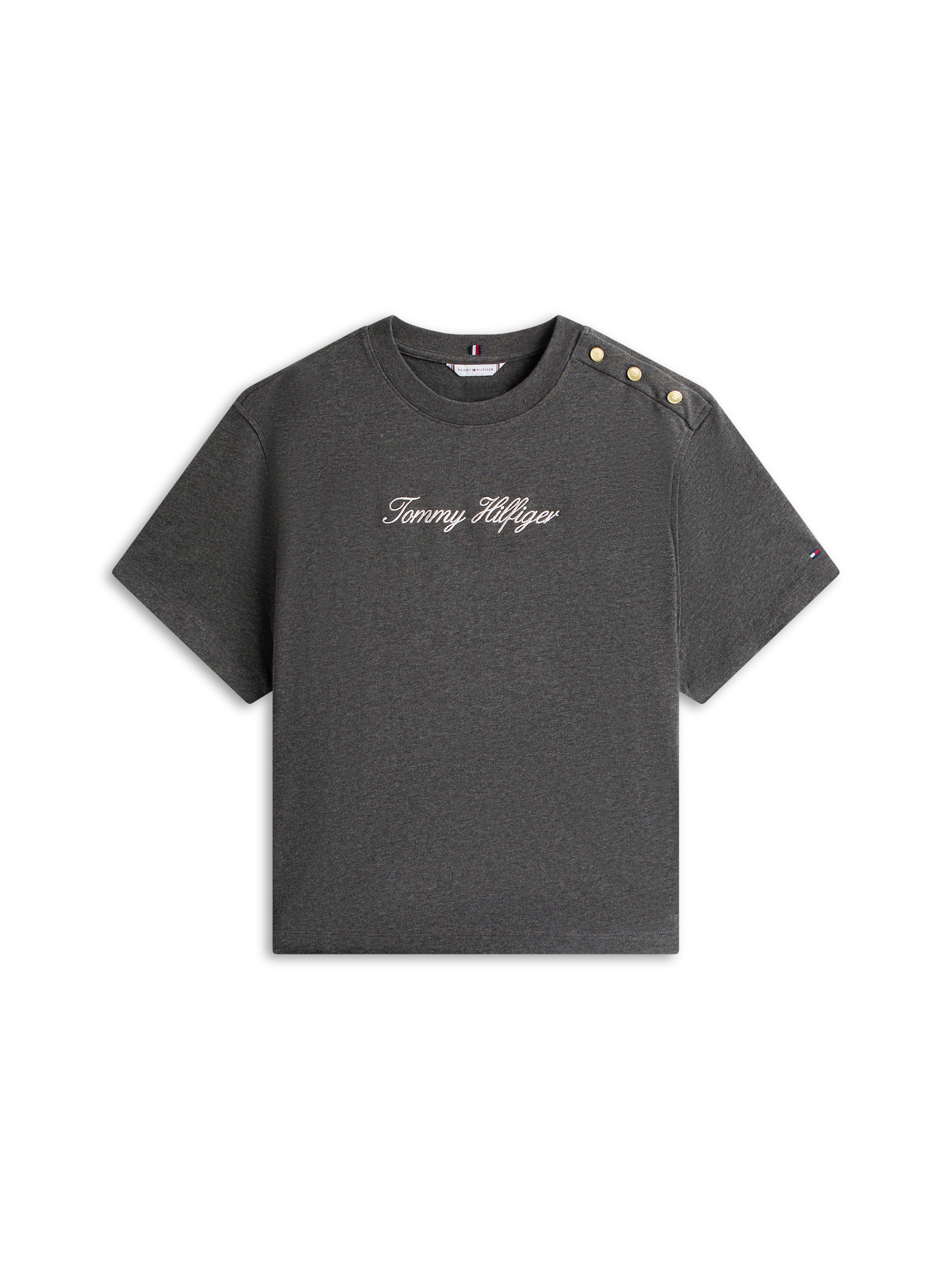 Tommy Hilfiger Curve Kurzarmshirt »CRV GOLD BTN SCRIPT MDRN SS TEE« in großen Größen, mit goldfarbenen Knöpfen