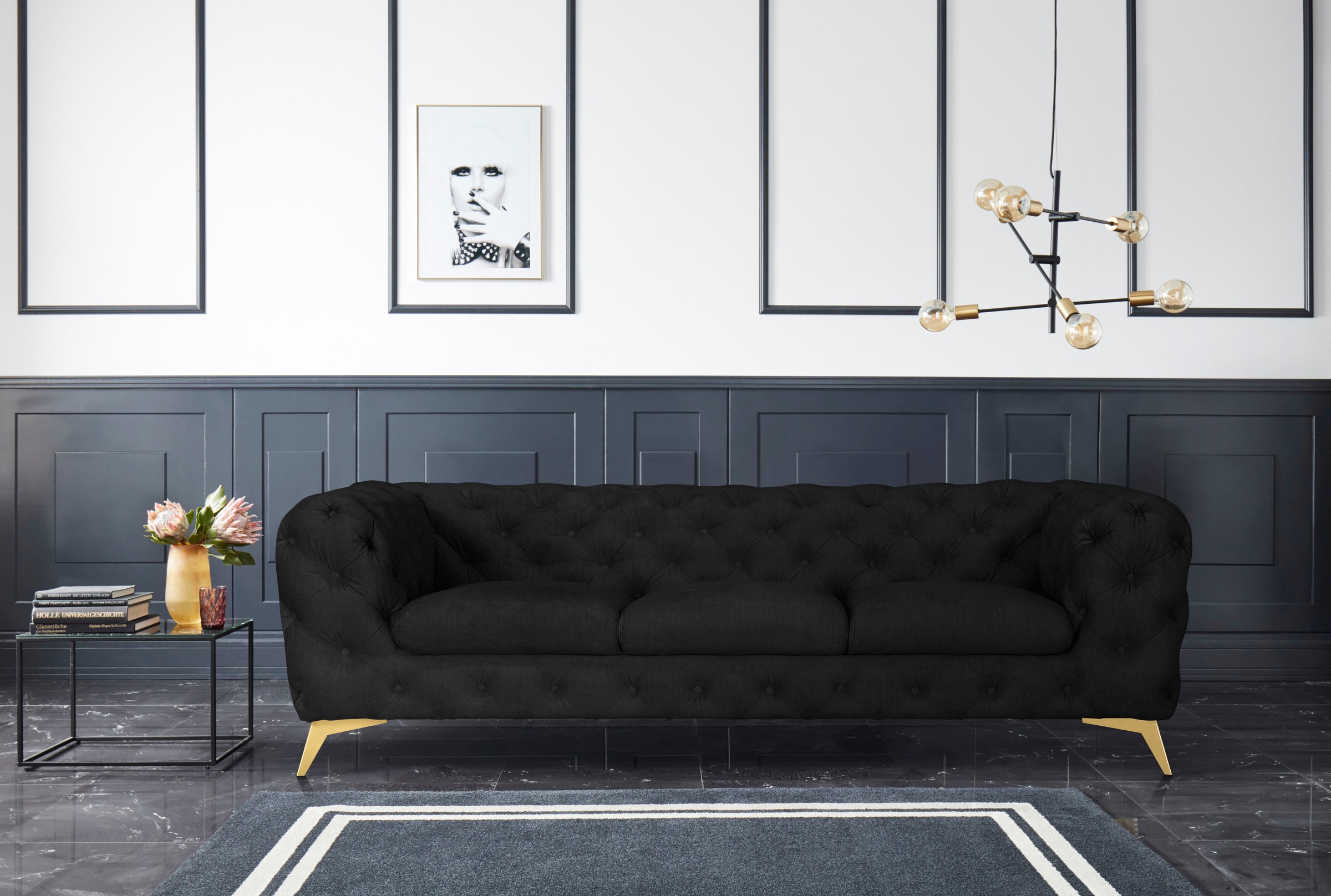 Home affaire Chesterfield-Sofa »Glynis« aufwändige Knopfheftung, moderne Chesterfield Optik, Fußfarbe wählbar