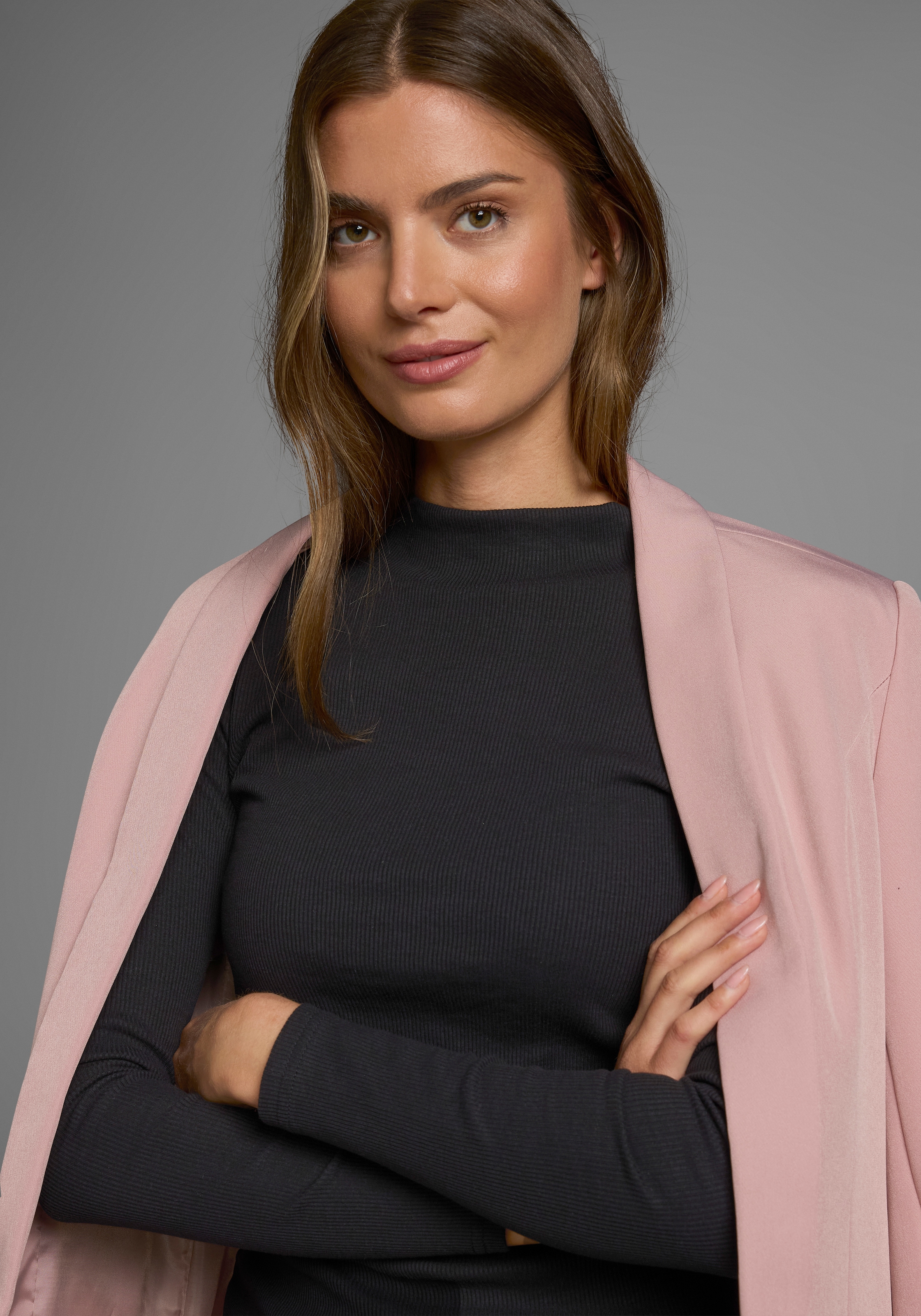 AJC Langarmshirt, langärmelig, Basic-Stil, Stehkragen, ideal für Büro und Freizeit
