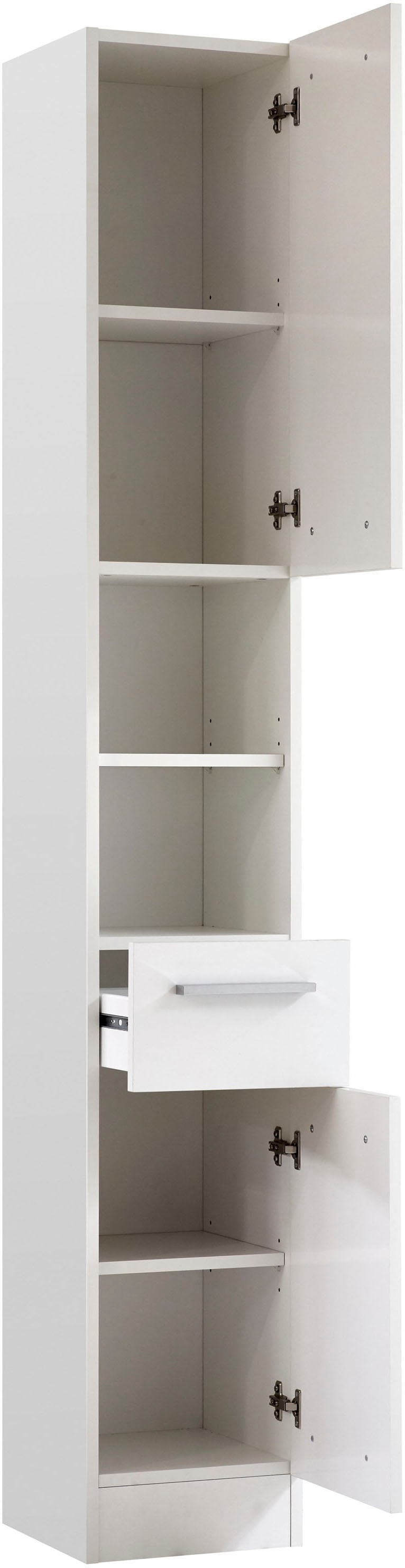 Saphir Hochschrank »Quickset 335 Badschrank 30 cm breit, 2 Türen, 1 Nische, 1 Schublade« Badezimmer-Hochschrank, Weiß Glanz, Griffe in Chrom glänzend