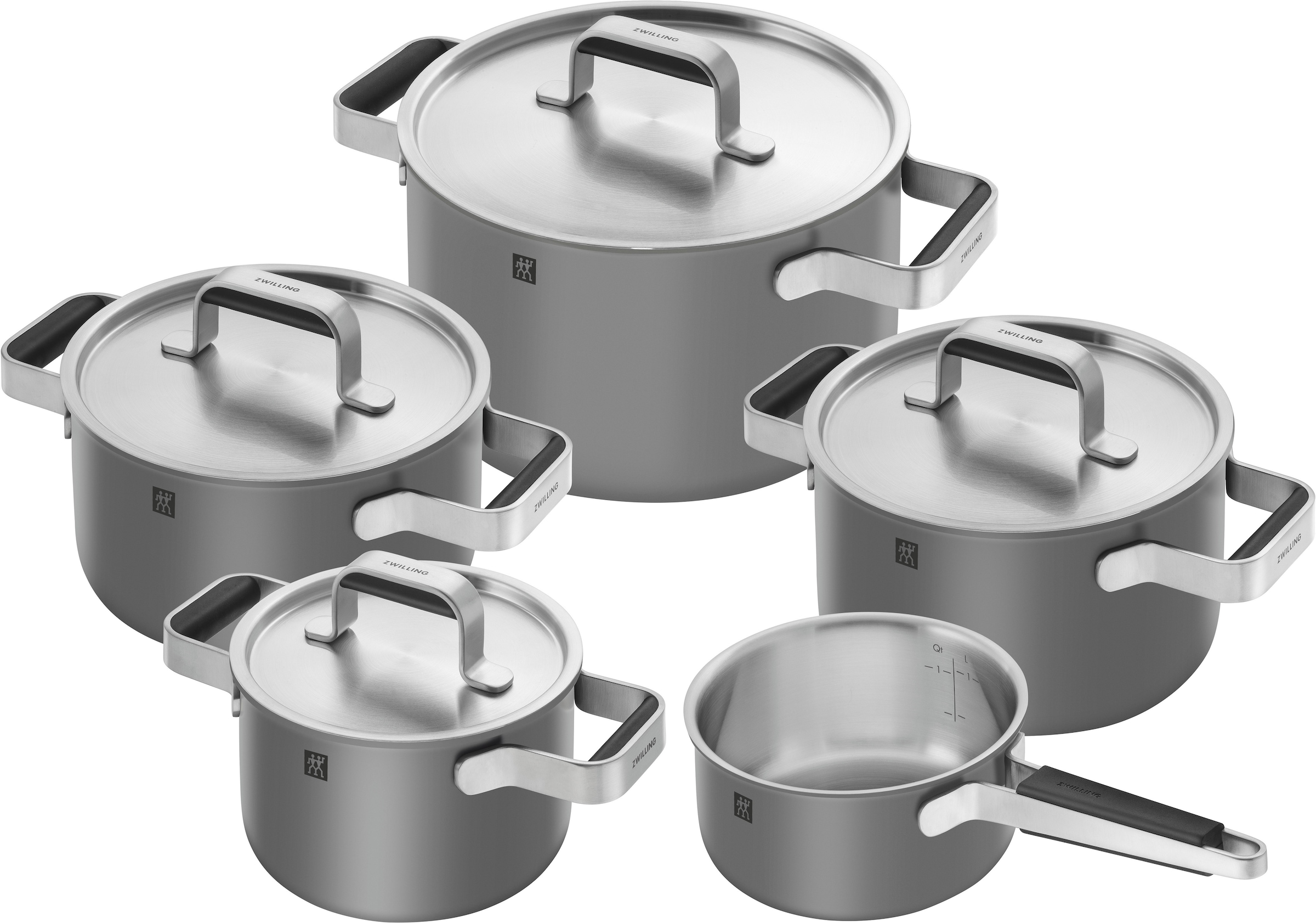 Zwilling Topf-Set »Pure«, Edelstahl 18/10, (Set, 5 tlg., 3 Kochtöpfe (16, 20 & 24 cm), Bratentopf 20 cm, Stieltopf 16 cm), Stay-Cool-Griffe, 3-lagige Bodentechnologie