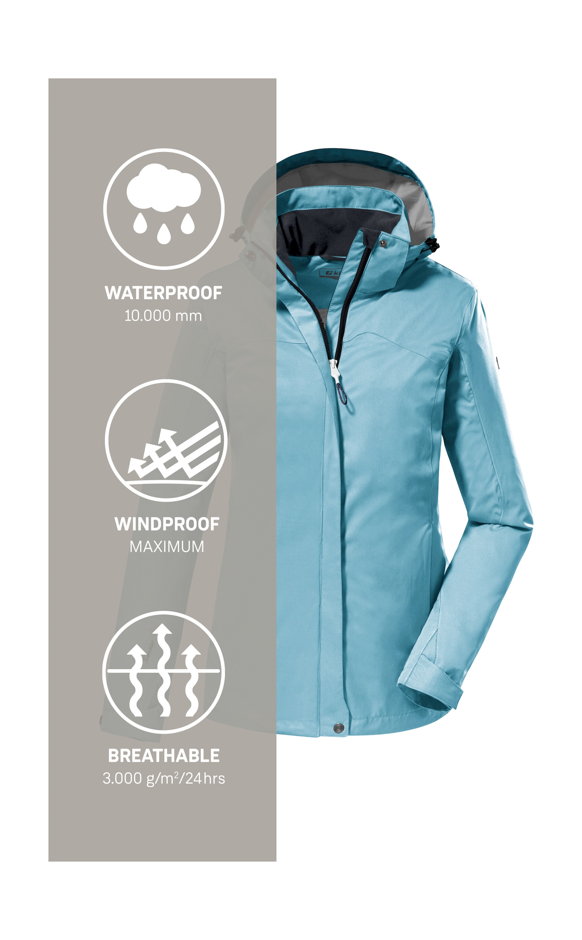 Killtec Outdoorjacke »KOS 133 WMN JCKT«, Wasser- und winddichte Damenjacke mit abnehmbarer Kapuze, PFAS-frei