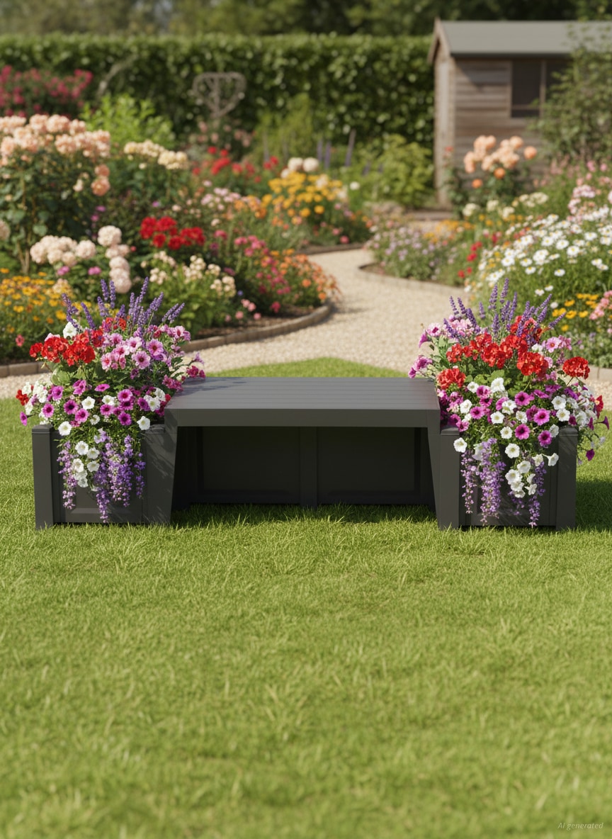 KHW Gartenbank »"Berlin", aus wetterfestem Kunststoff, anthrazit« für 2 Personen, mit je einem Pflanzkasten rechts und links