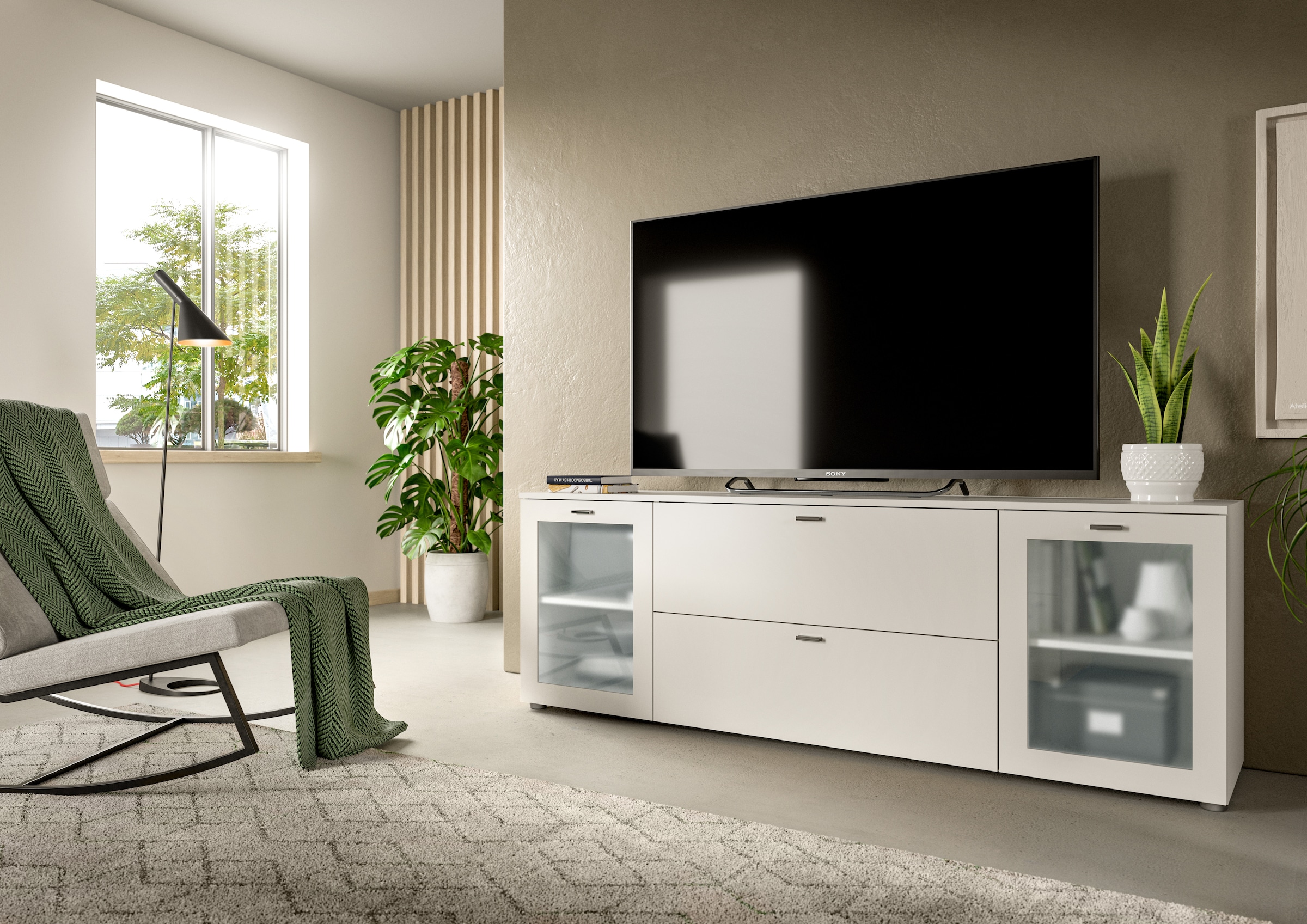 INOSIGN Lowboard »Onex, Breite 180 cm, mit Glastüren, vielseitig einsetzbar«, in verschiedenen Farben, TV-Schrank, Kommode, TV-Möbel