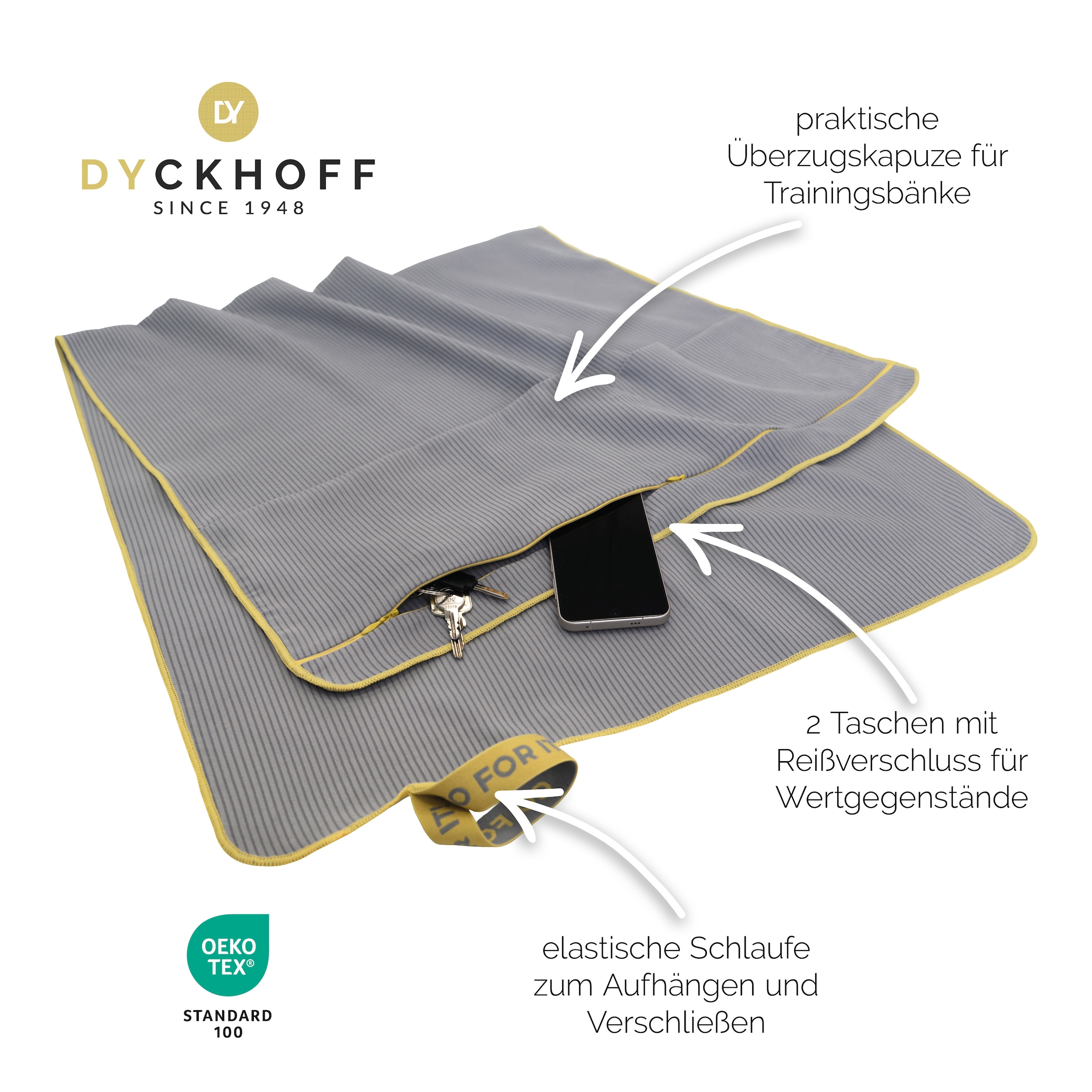 Dyckhoff Handtuch »Mikrofaser Sporttuch Struktur« Mit Überstülpkapuze, Schnelltrocknend, Leicht, Reißverschlusstasche