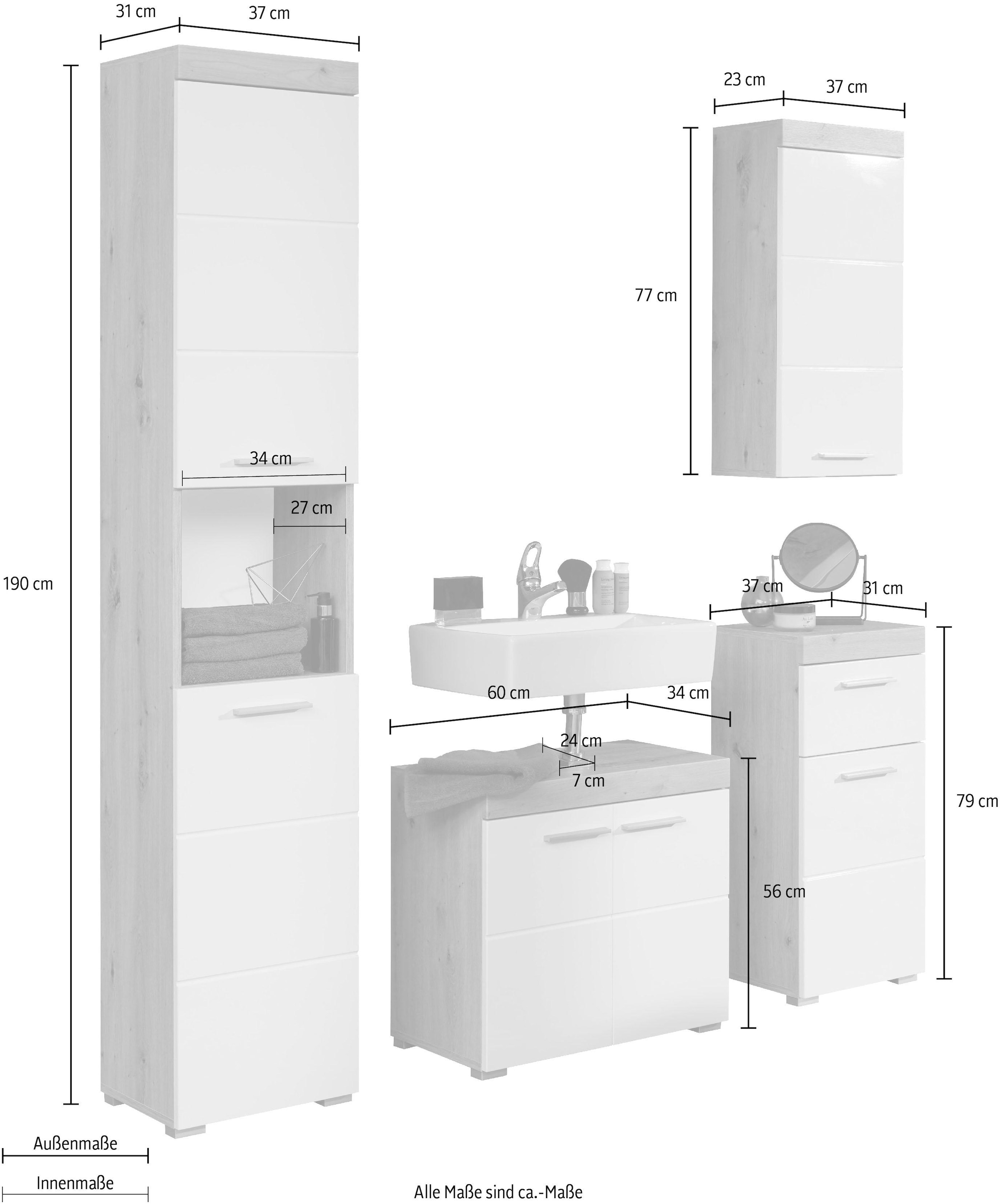 INOSIGN Badmöbel-Set »Avena«, (Set, 4 St.), Mit Hochschrank, Waschbeckenunterschrank, Wandschrank und Unterschrank