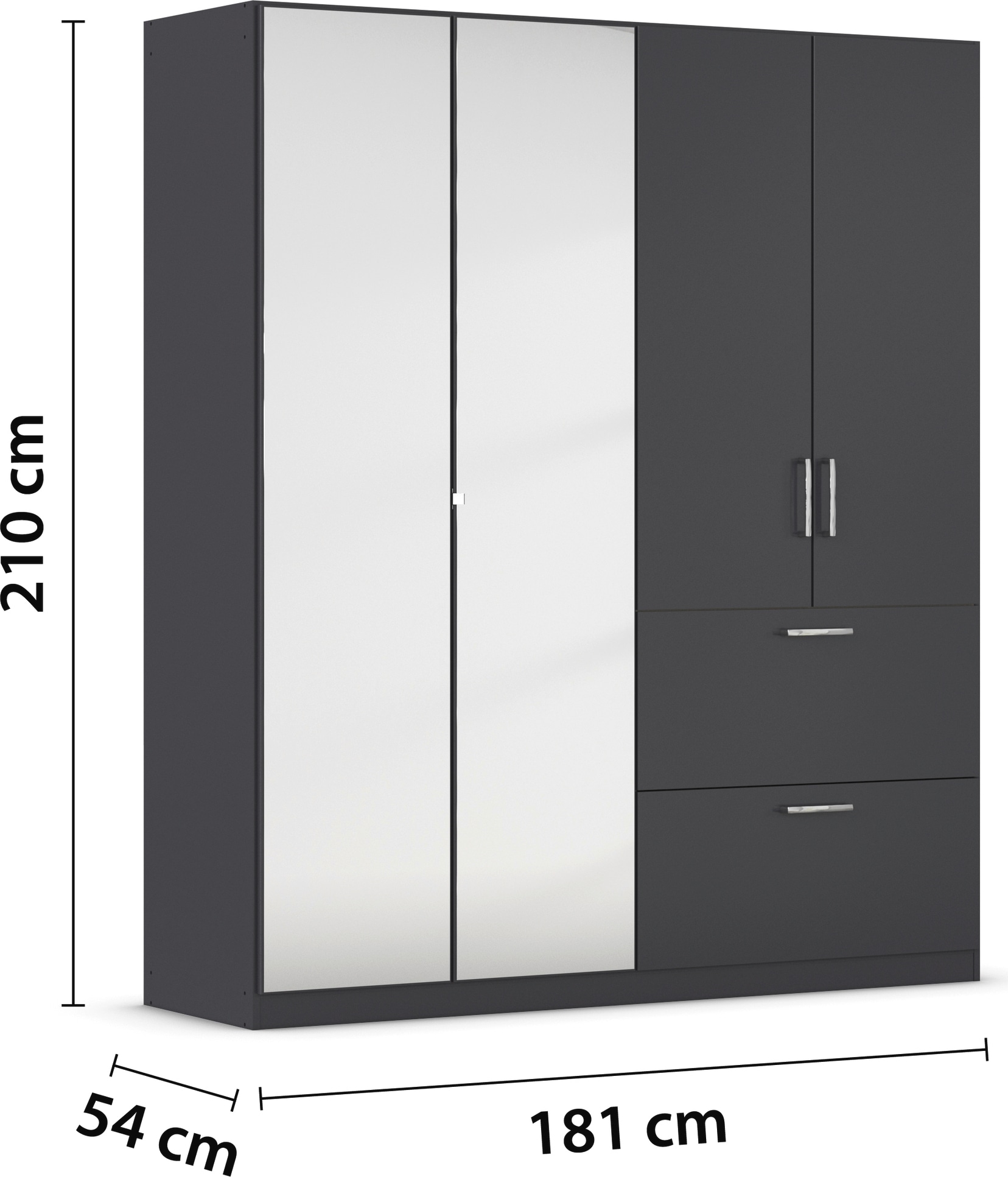 rauch Kleiderschrank »Drehtürenschrank Schrank Garderobe Schlafzimmerschrank PADUA« voll aufgelegte Spiegeltüren, zwei große Schubladen MADE IN GERMANY
