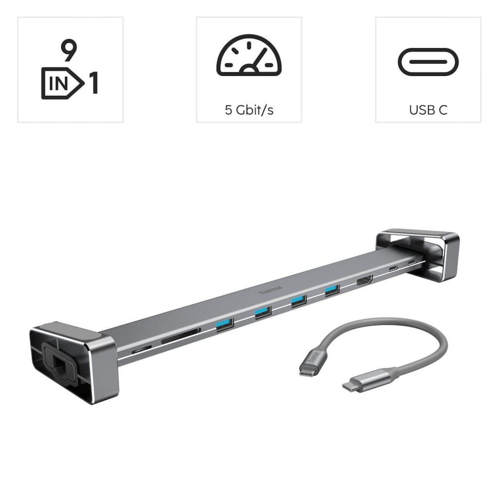 Hama Laptop-Dockingstation »9in1 USB-C Docking Station für 4x USB-A, USB-C, HDMI™, LAN«