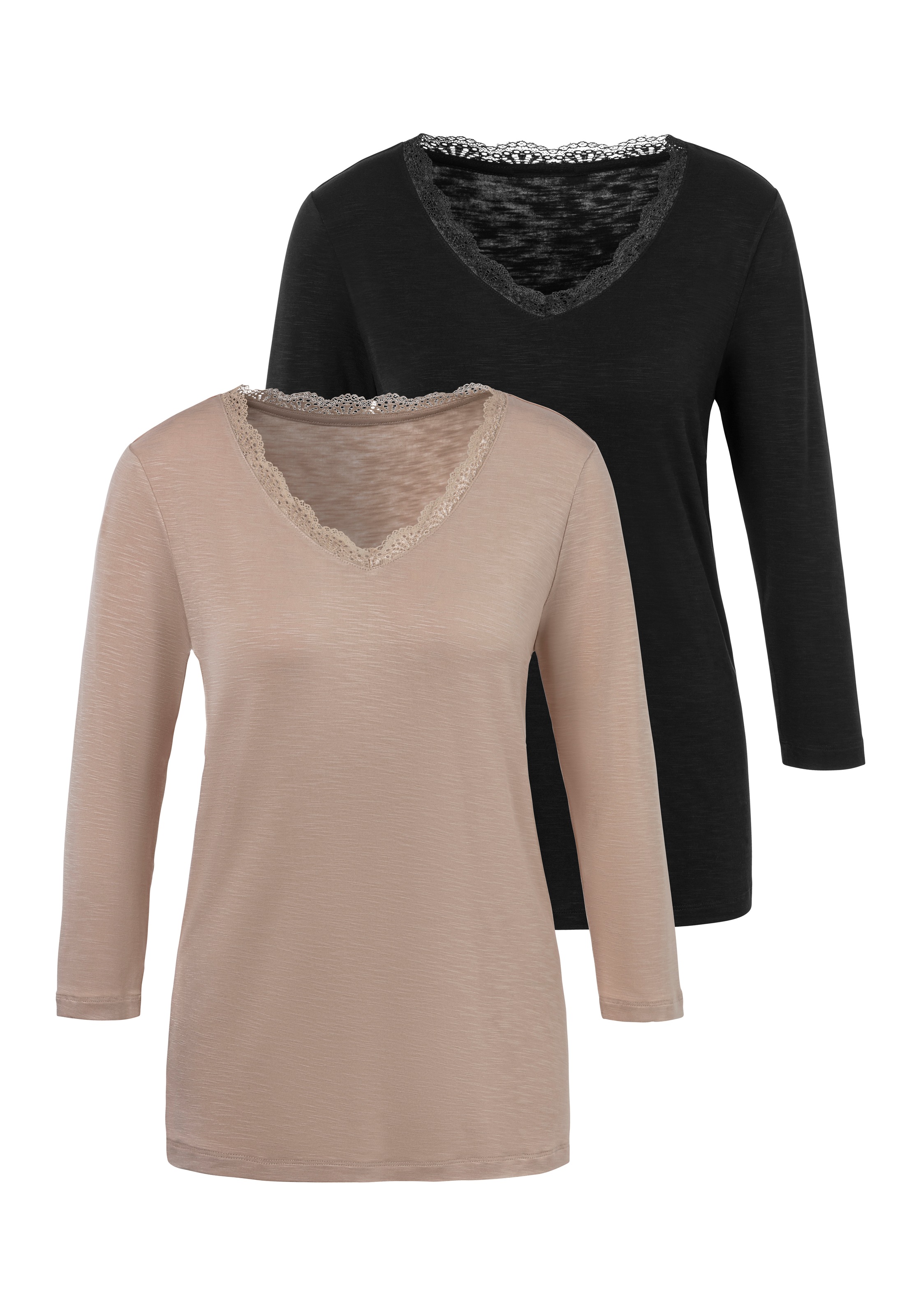 LASCANA 3/4-Arm-Shirt mit zarter Spitze am Ausschnitt