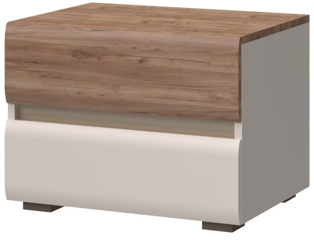 Places of Style Nachtkommode »Invictus, UV lackiert (matt), mit Soft-Close-Funktion, grifflos«, (Trendfarbe cashmere kombiniert mit Eicheoptik), 2 Schubladen, 60/45/45cm (B/T/H), FSC-zertifiziert