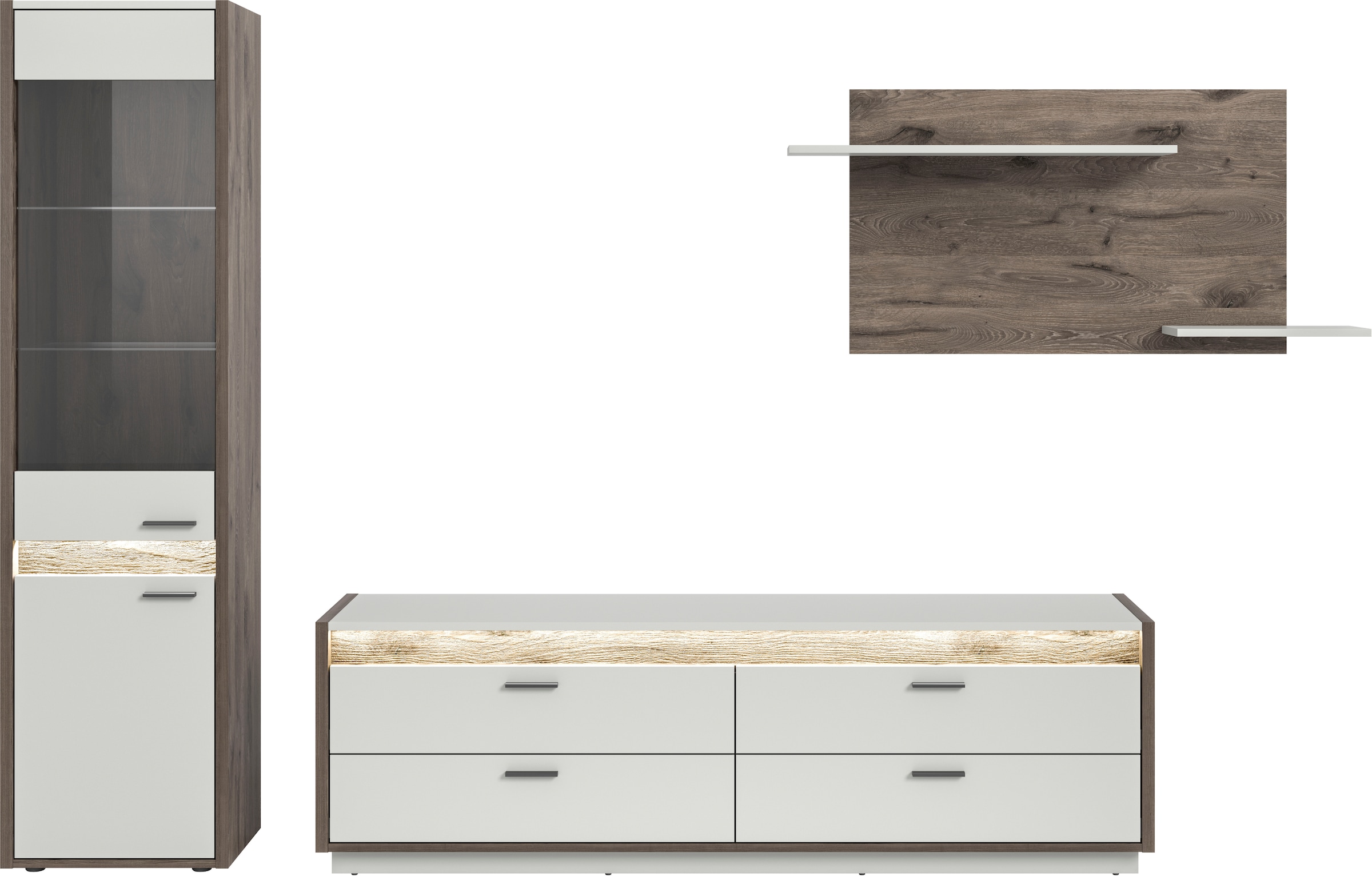 INOSIGN Wohnwand »Treviso, Breite 268 cm, bestehend aus: 1x Vitrine, 1x Lowboard und«, (3 St.), 1x Wandboard, Kombination, Wohnkombination, Mediawand, TV-Wand