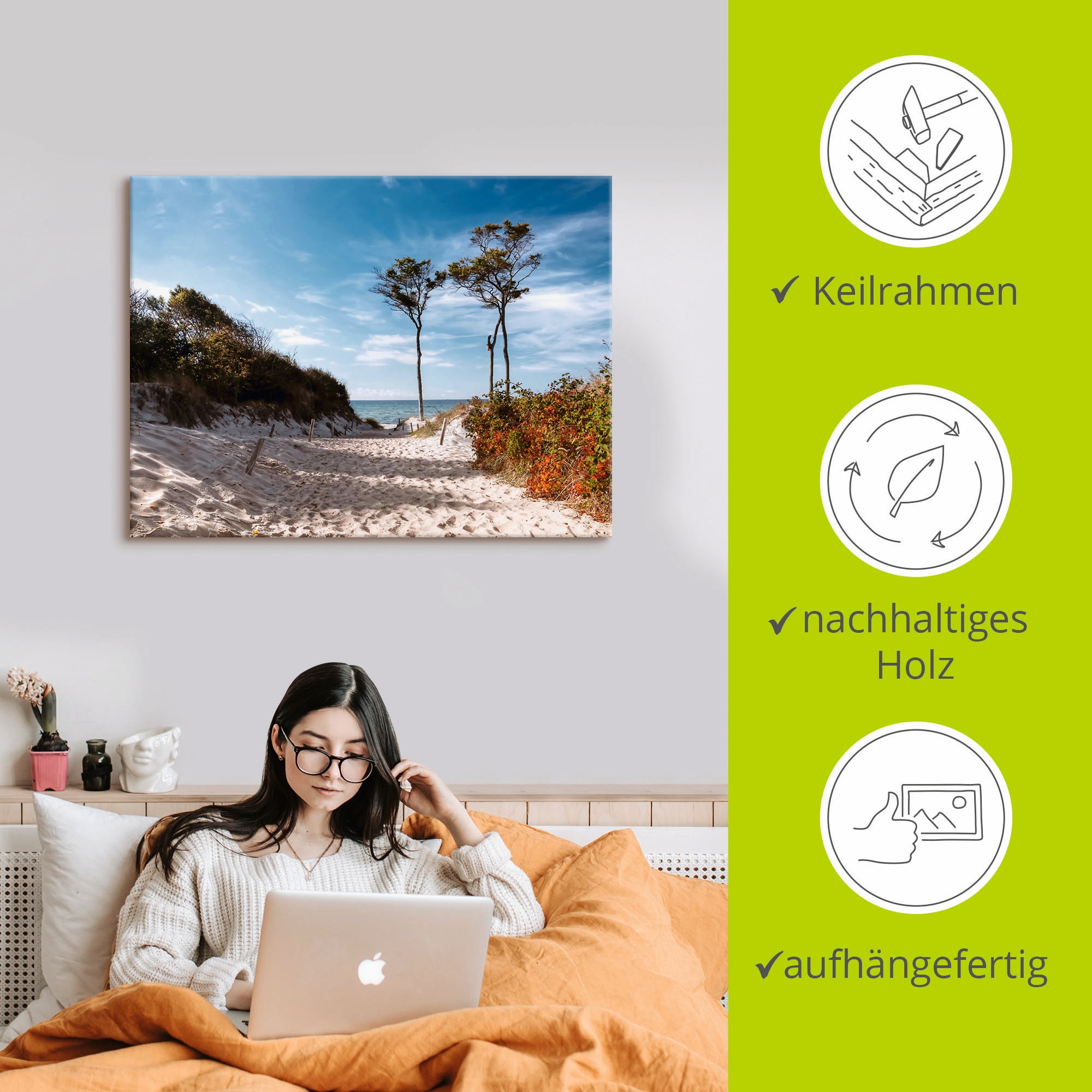 Artland Leinwandbild »Weststrand Darss« Strand 1 Stk. tlg. auf Holzrahmen gespannt