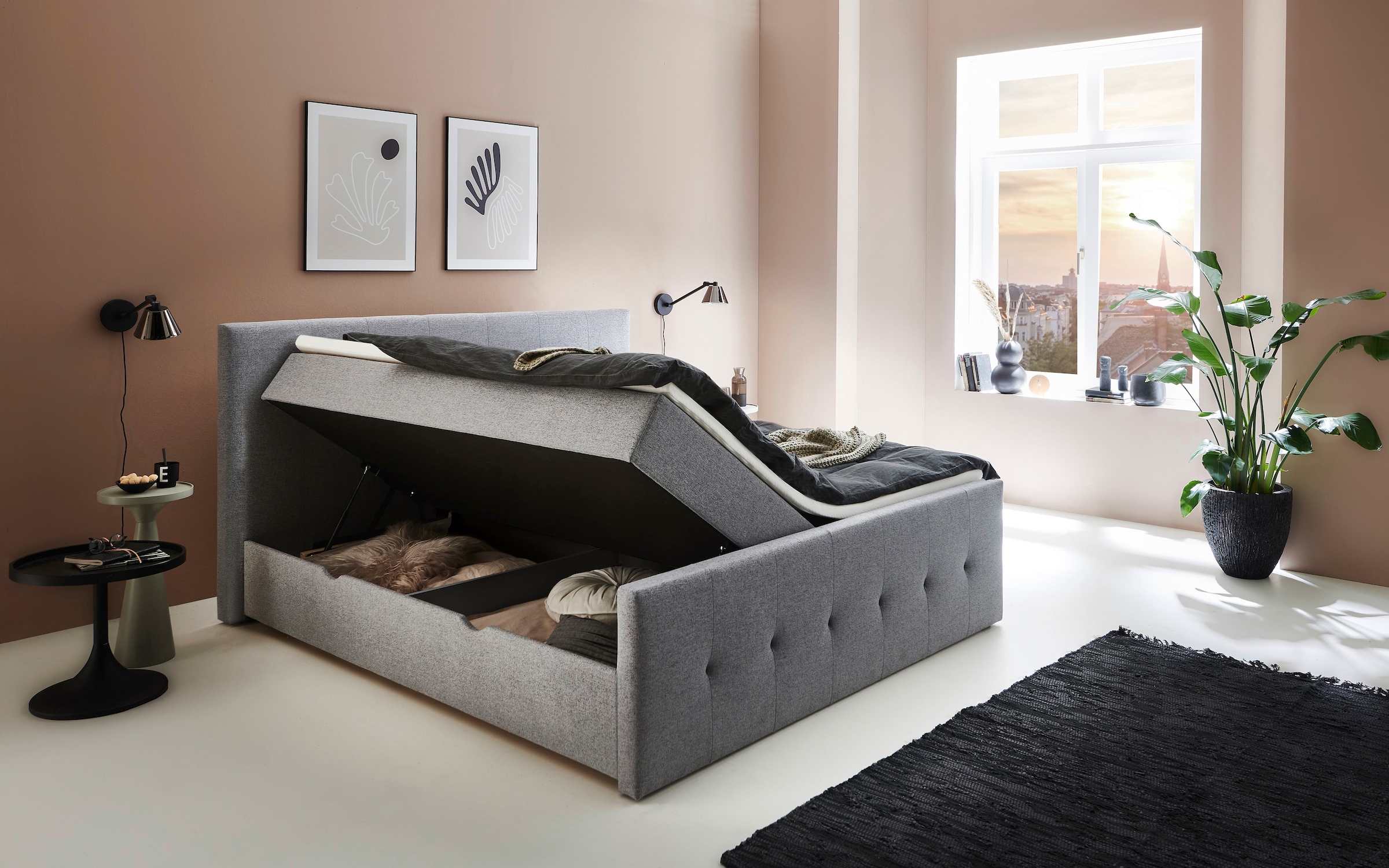 INOSIGN Boxbett »Tessaja, inkl. Bettkasten, in der Breite 180x200cm erhältlich« Kopf- und Fußteil gesteppt, inkl. Anti-Slip-Topper