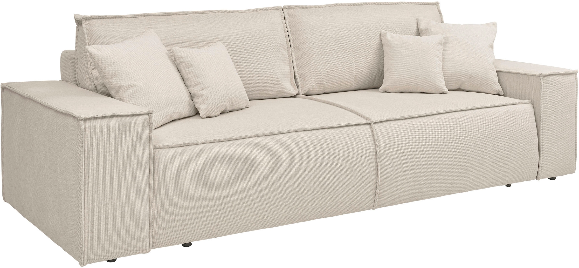 andas 3-Sitzer »FINNLEY Schlafsofa 257 cm, Schlaffunktion mit Bettkasten (200/136cm),«, in Aqua Clean-Bouclé u. Struktur fein