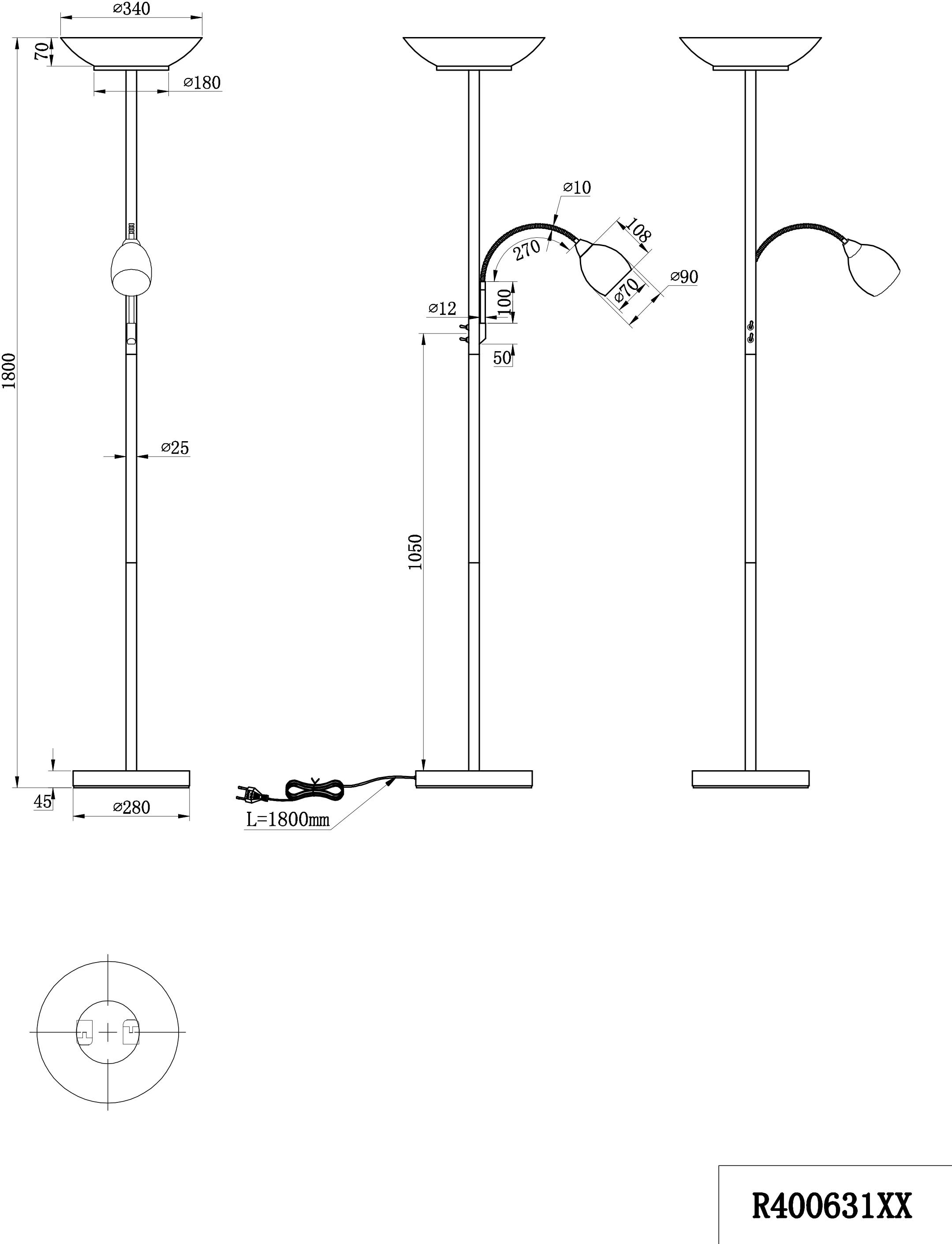 Garantie Leuchtmittel XXL flammig-flammig, Schalter,Getrennt | Leuchten 3 Jahren Deckenfluter 2 schaltbar,Flexibel, online »Gerry«, TRIO kaufen mit tauschbar