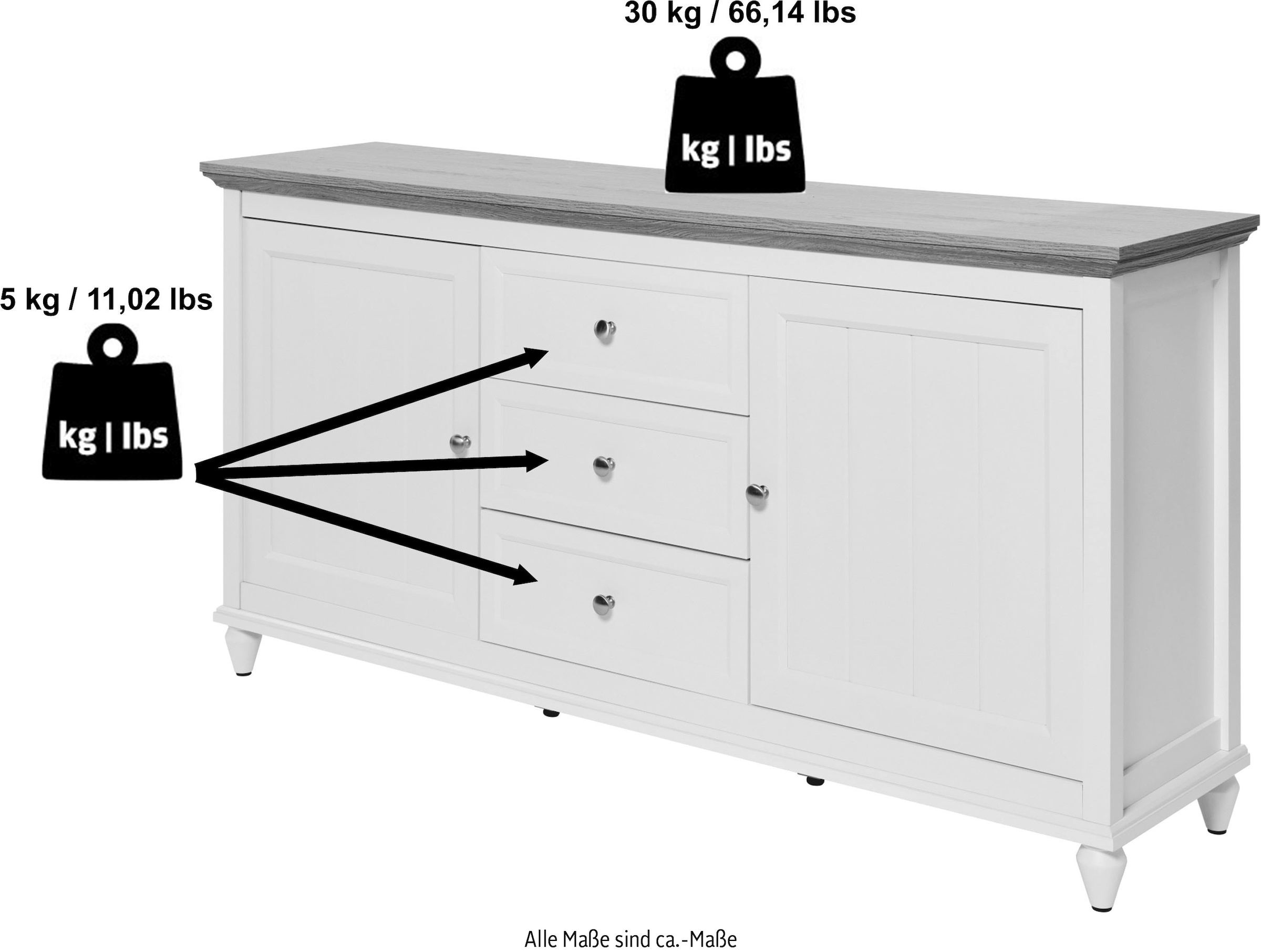 Jahnke Sideboard »COTTAGE SB 150«, (1 St.), Sideboard, Landhausstil, 2 Türen und 3 Schubladen, Breite ca. 150 cm