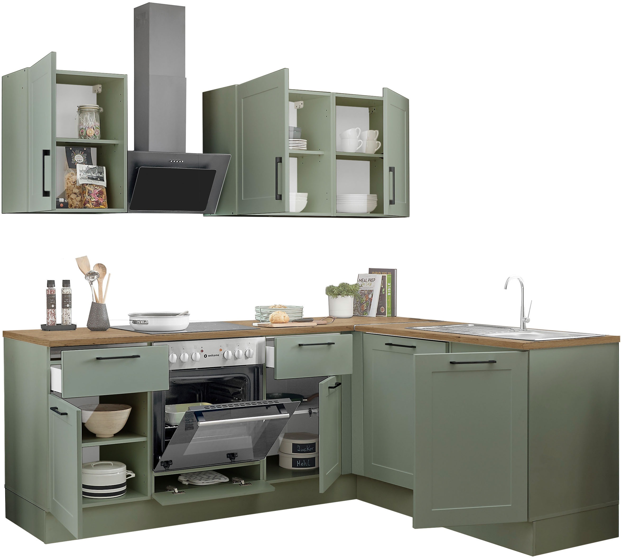 BASIC by Balculina Winkelküche »Marsi«, Stellmaße 220x175 cm, wahlweise mit E-Geräten, Soft-Close-Funktion