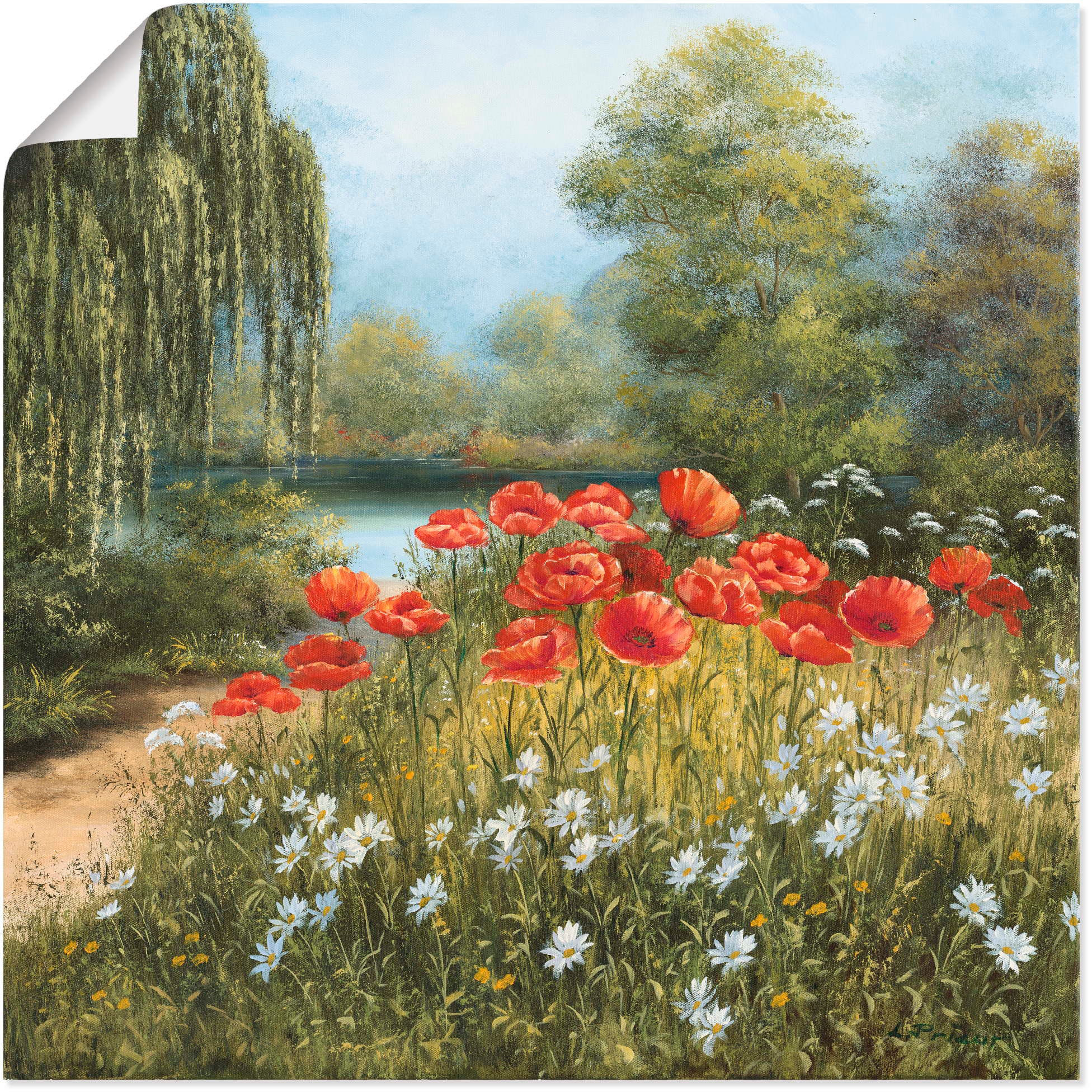 Artland Wandbild »Mohnwiese am See« Blumenwiese 1 Stk. tlg. als Alubild, Leinwandbild, Poster in verschied. Größen