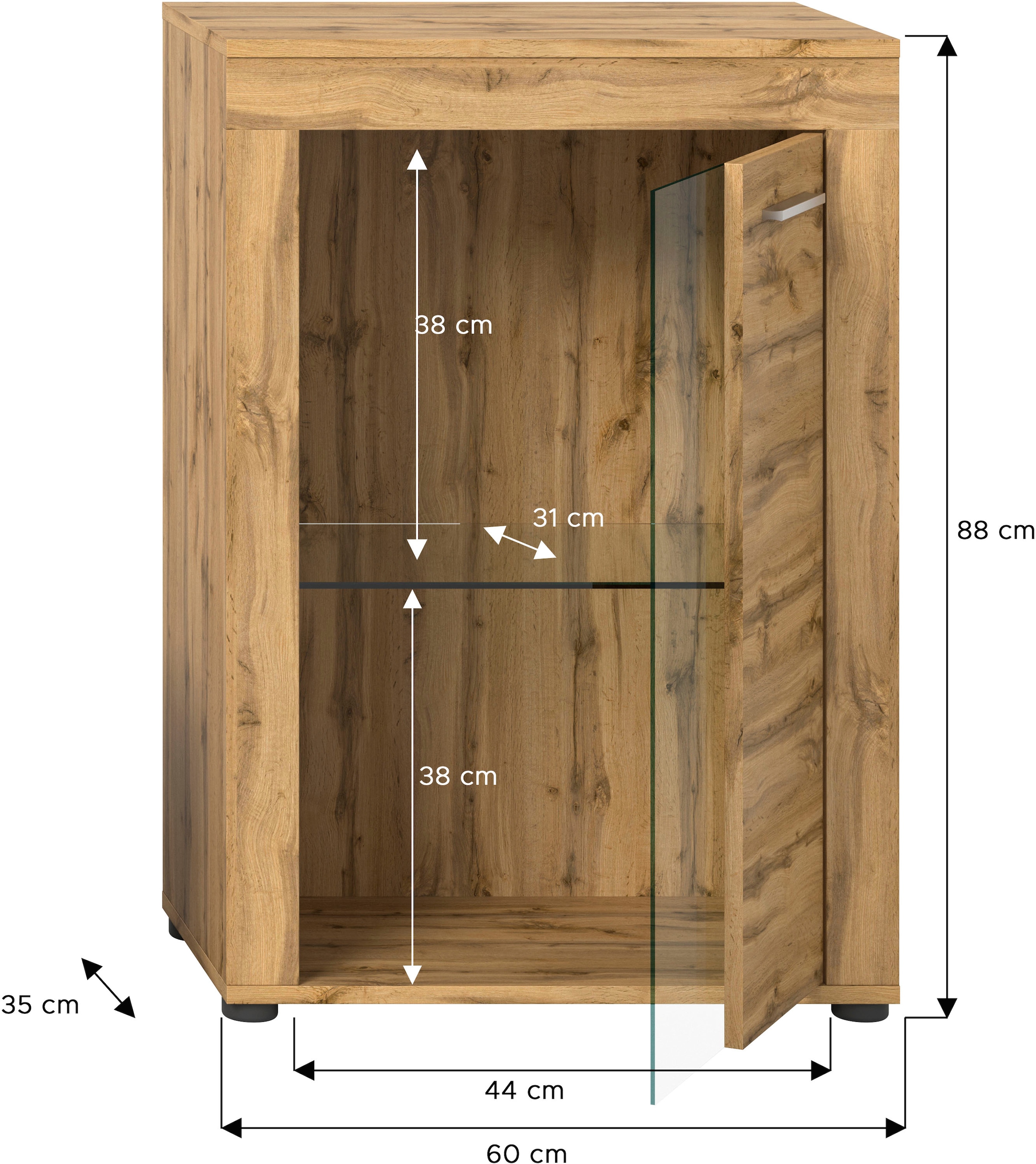 INOSIGN Vitrine »Aosta, Breite 60 cm, stehend oder hängend, in verschiedenen Farben«, Türanschlag wechselbar, 1 Glaseinlegeboden, Hängeeitrine, Standvitrine