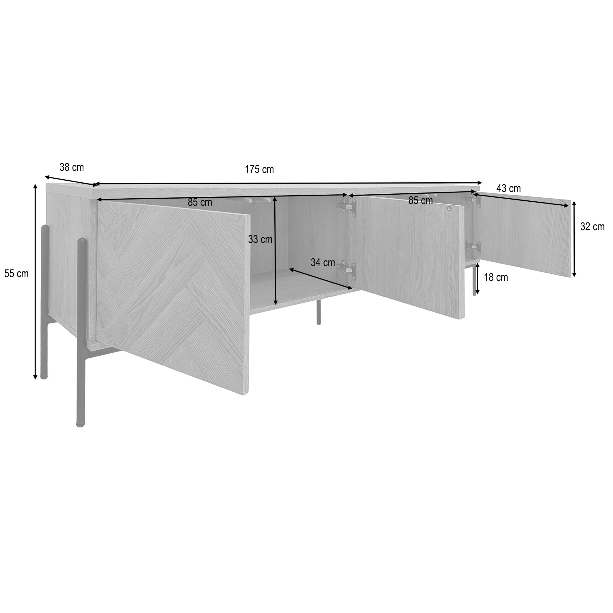 OTTO home Lowboard »Eadwine« TV-Kommode, Push-to-open, Türen mit Fischgräten Muster, Breite 175 cm