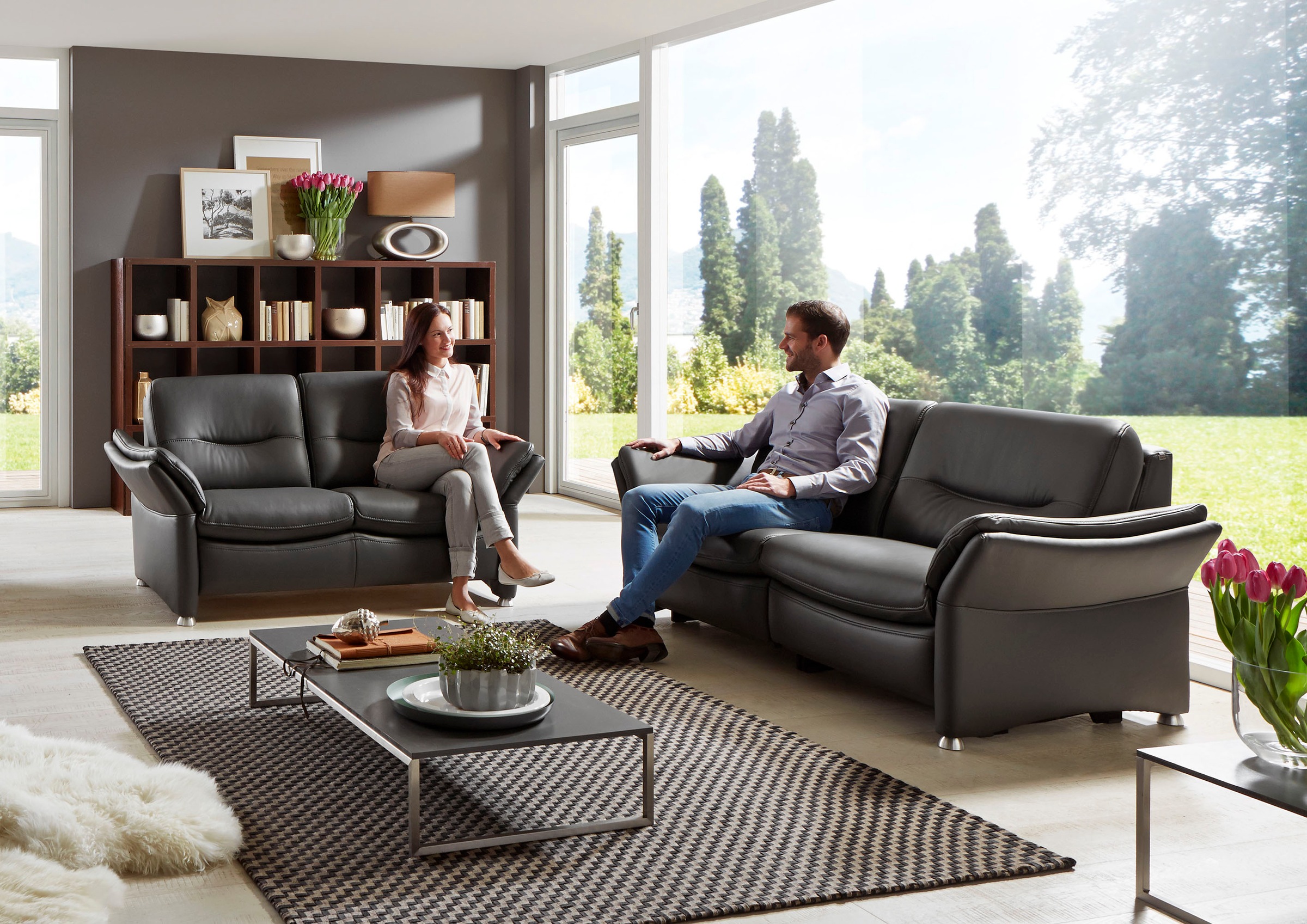 HUKLA 2-Sitzer »HU-SF15058 Ledersofa, Breite 164 cm« hochwertiges Glattleder, optional mit Kopfstütze