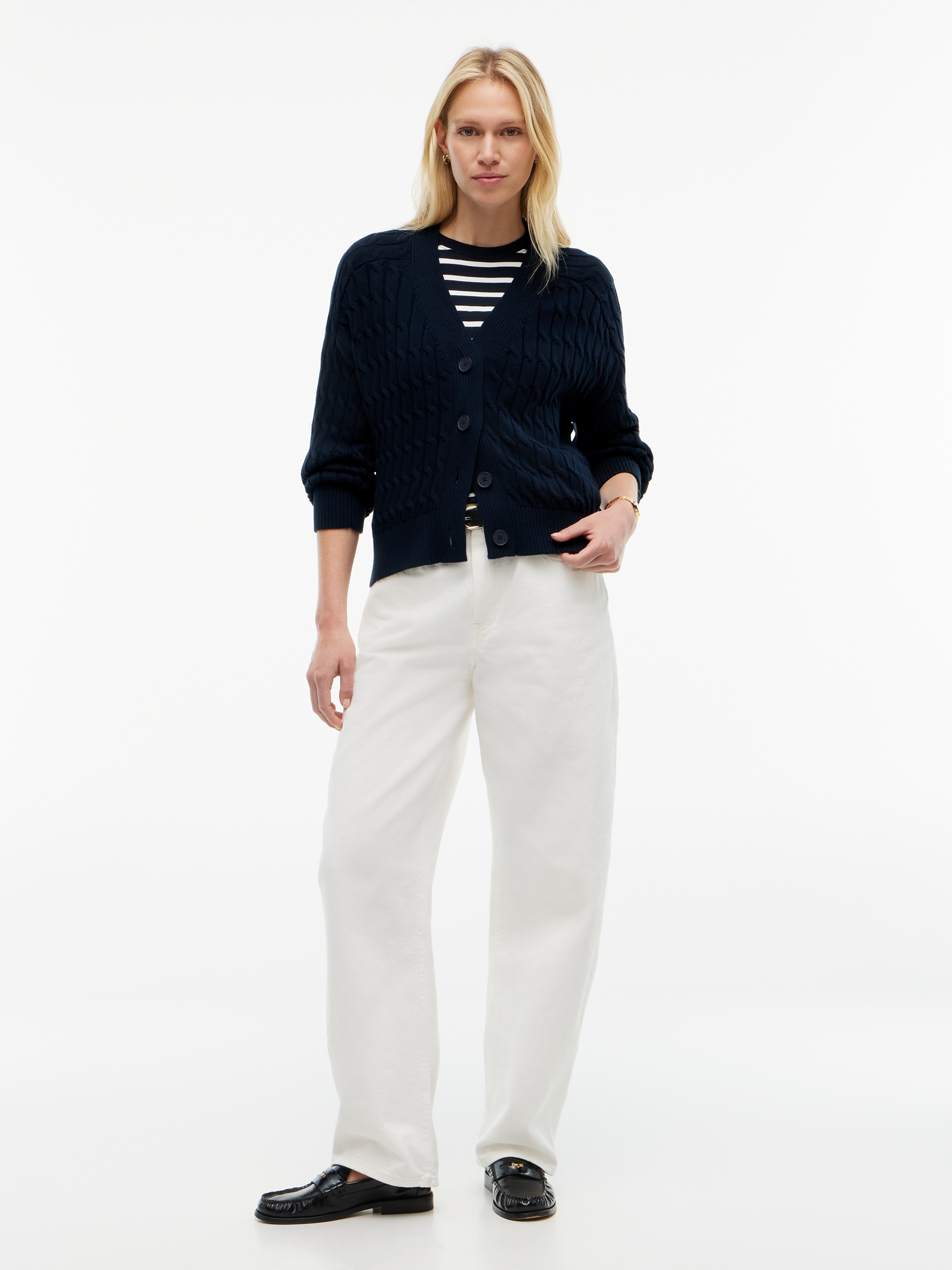 Tommy Hilfiger Strickjacke »MID GG CABLE V-NK LS CARDI« Baumwolle, mit Zopfstrickmuster