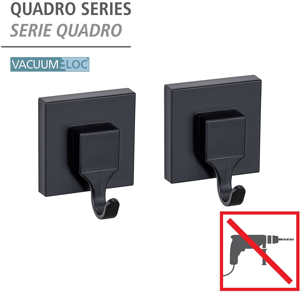 WENKO Wandhaken »Vacuum-Loc® Modell Quadro«, aus Kunststoff für Handtücher, Befestigen ohne Bohren