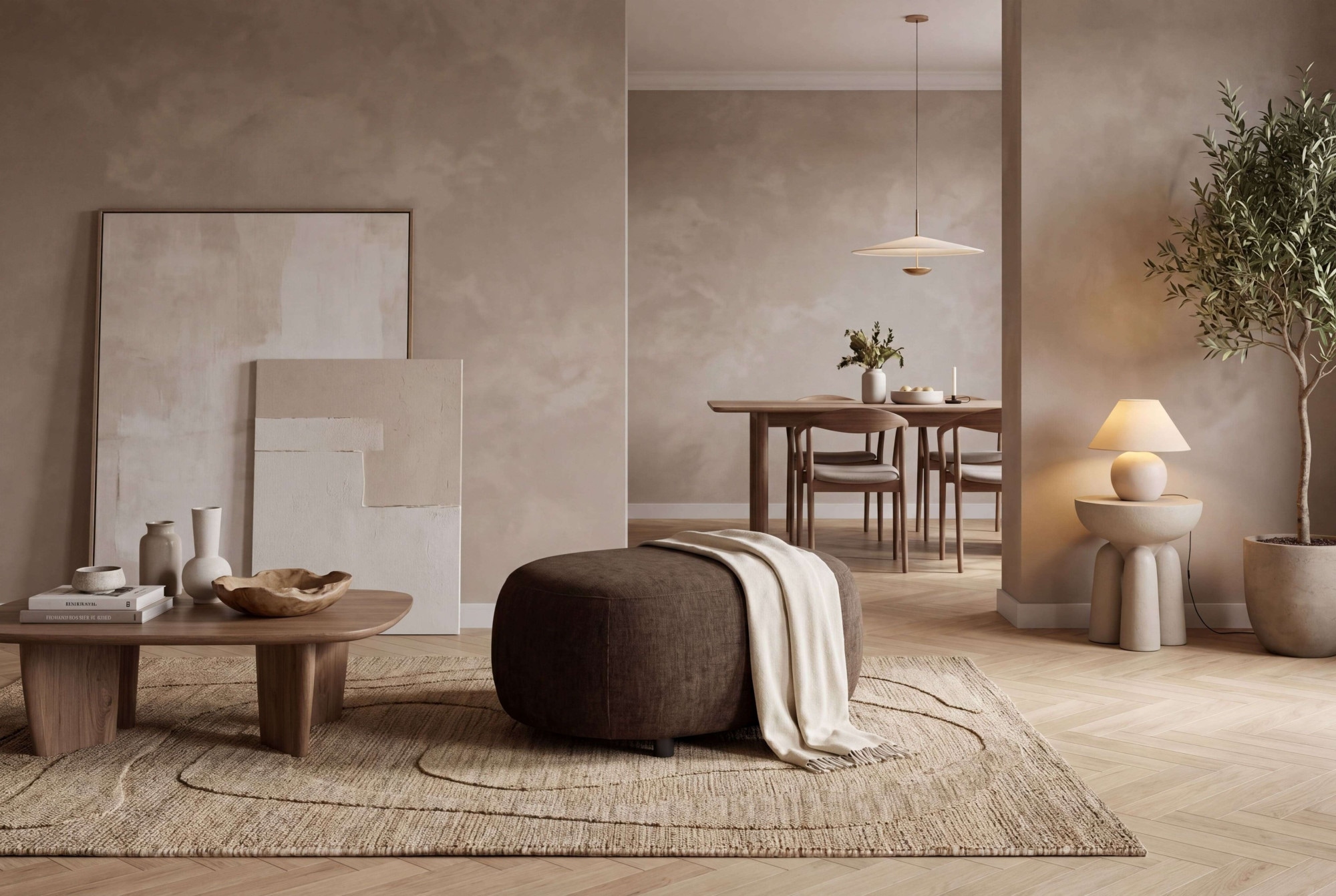 OTTO home Polsterhocker »OSTRUP, Naturtöne, Boucle oder Chenille« 90x64 cm, organische Form mit sanften Rundungen