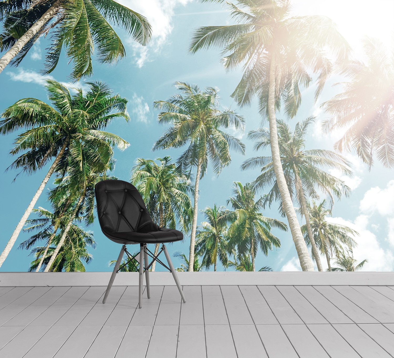 queence Fototapete »Palmen mit Himmel«, bedruckt-Motiv-realistisch, Wandpaneele, selbstklebend, Tapete, Sticker, Wanddeko, XXL-Fotomotiv