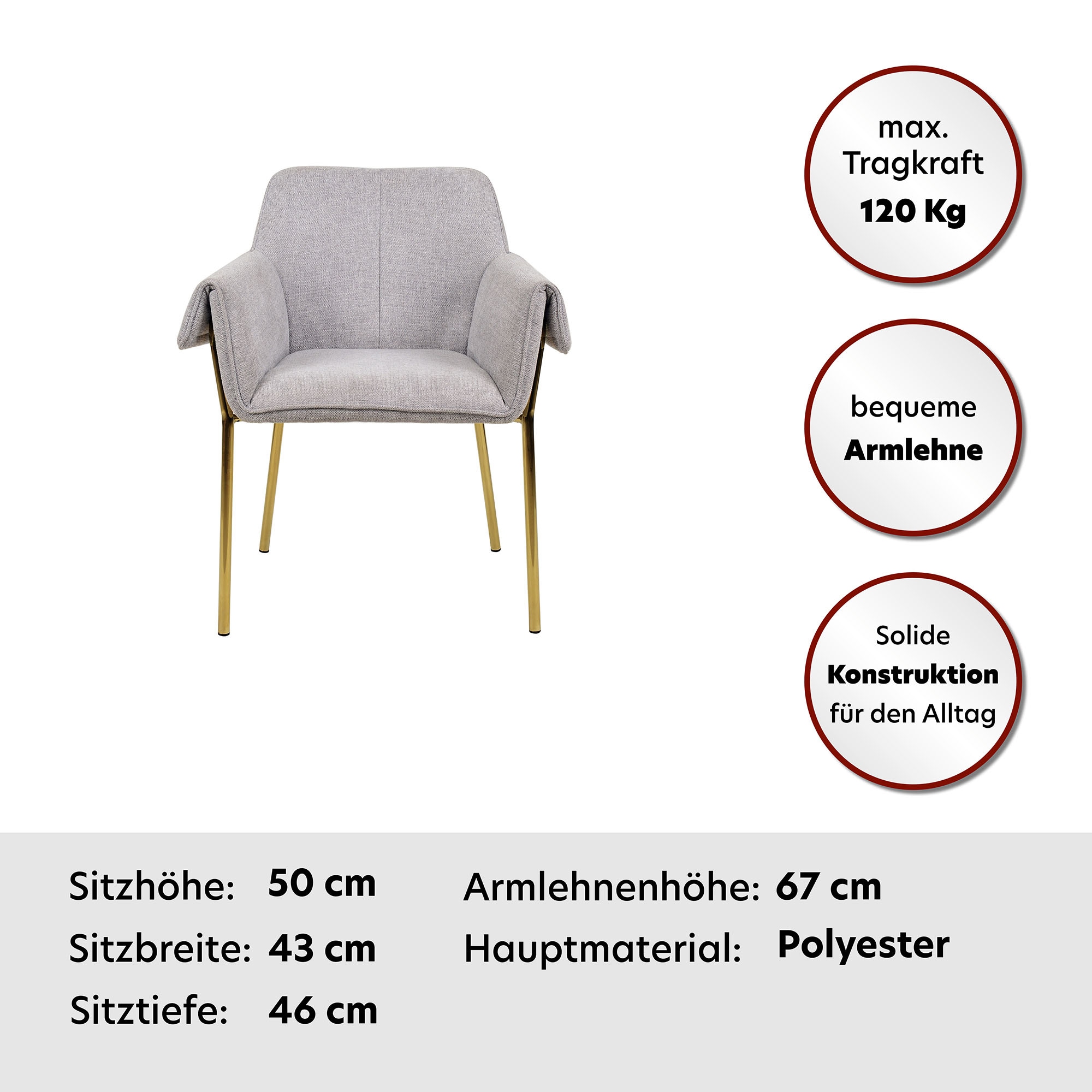Kayoom Polsterstuhl »Stuhl Galia 125, gepolsterte Rückenlehne und Sitzfäche« () 1 Stk.gemütliches Desig, goldenes Gestell, pflegeleichter Stoffbezug