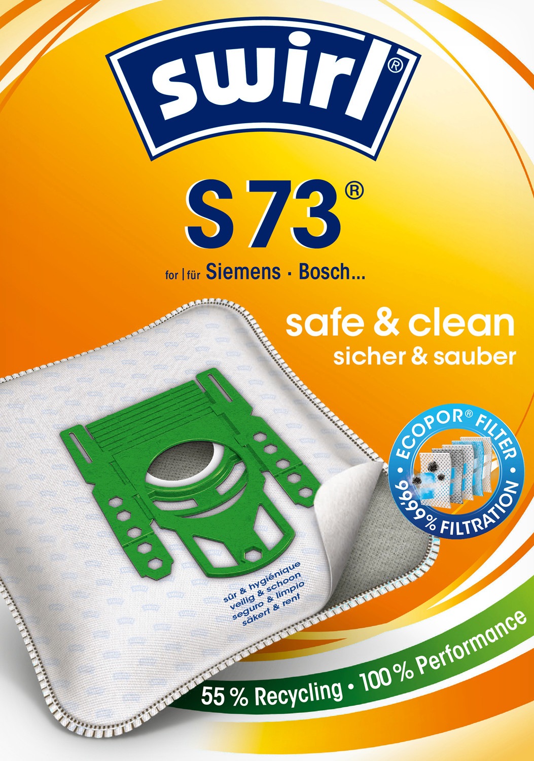 Swirl Staubsaugerbeutel »Swirl® S 73 EcoPor® XL Vorteilspack für Siemens und Bosch«, (Packung, 11 St.)