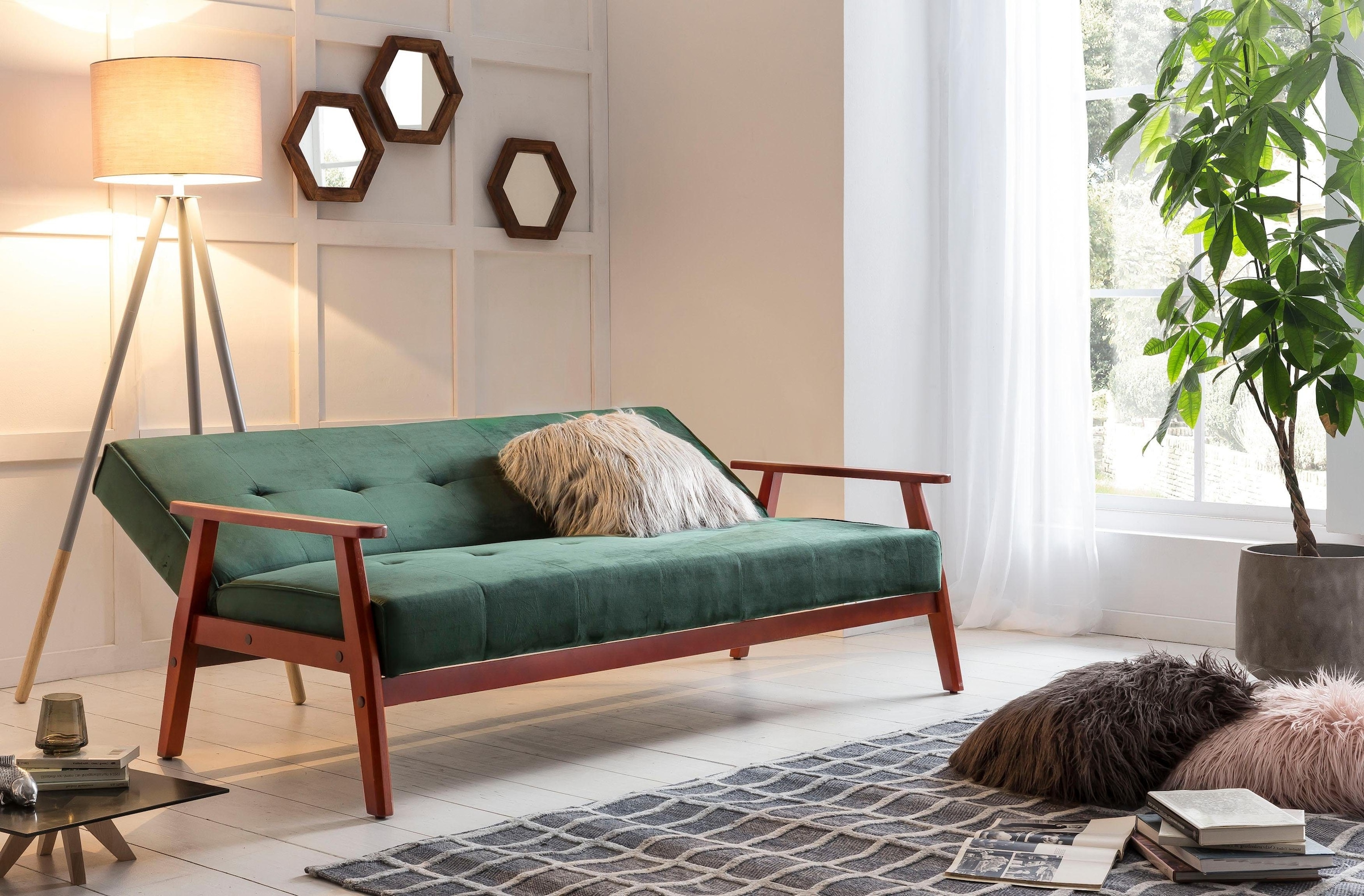 SalesFever Schlafsofa »Skagen 3-Sitzer Schlafsofa«, Holzgestell Sofa: Entspannung und Schlaf auf 190cm Breite