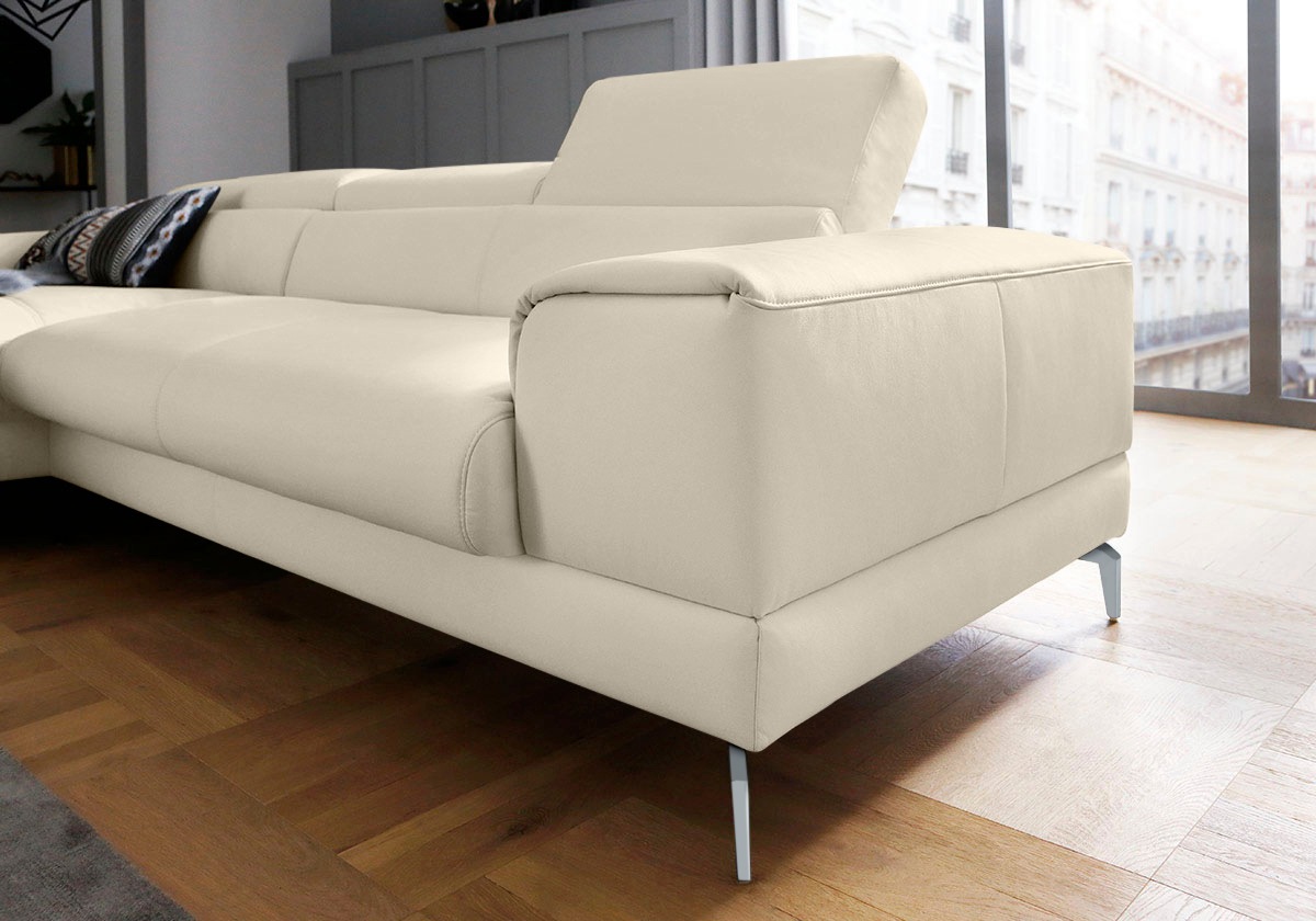 W.SCHILLIG Ecksofa »piedroo, Designsofa mit tollem Sitzkomfort, bequem und elegant, L-Form«, Kopfteilverstellung, wahlweise mit Sitztiefenverstellung, Breite 303cm