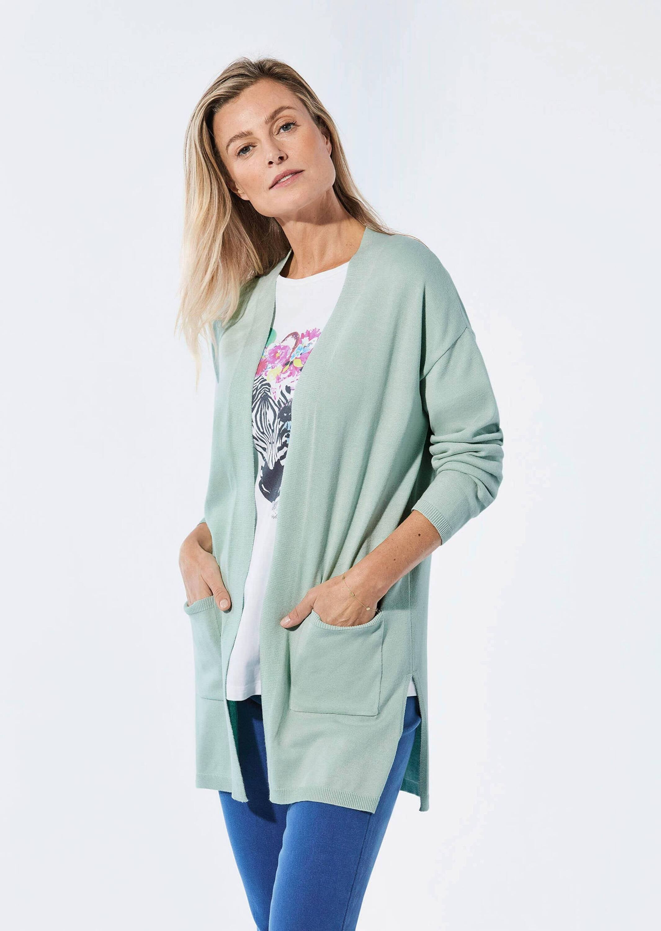 GOLDNER Strickjacke »Kurzgröße Longstrickjacke mit Taschen« keine/nicht relevant