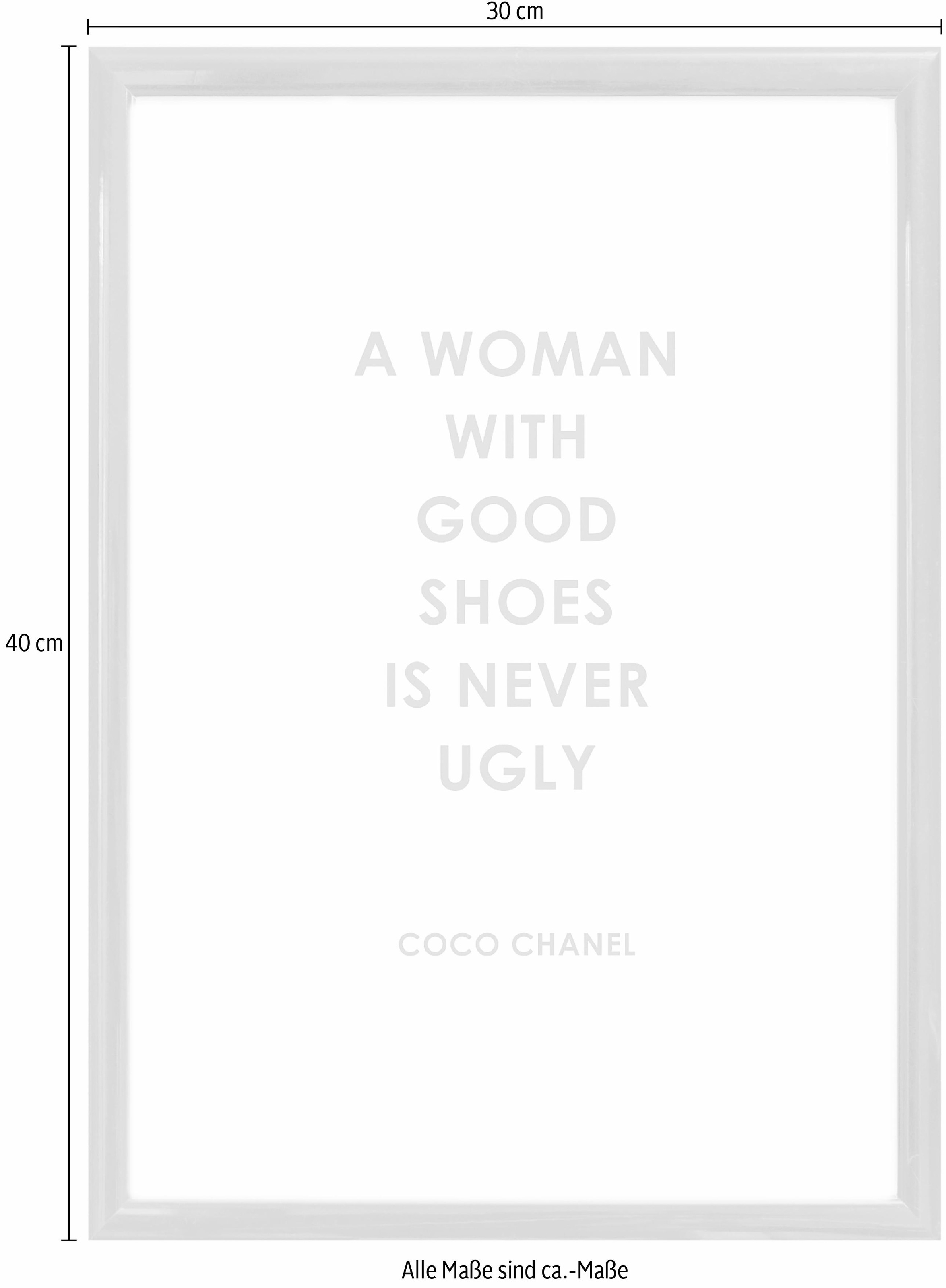Leonique Bild »Zitat Coco Chanel«, Schriftzug-Schriftzüge-Motivationsbilder-Schwarz-Weiß-Sprüche & Texte, HD Premium Poster-Druck inkl. Holzrahmen