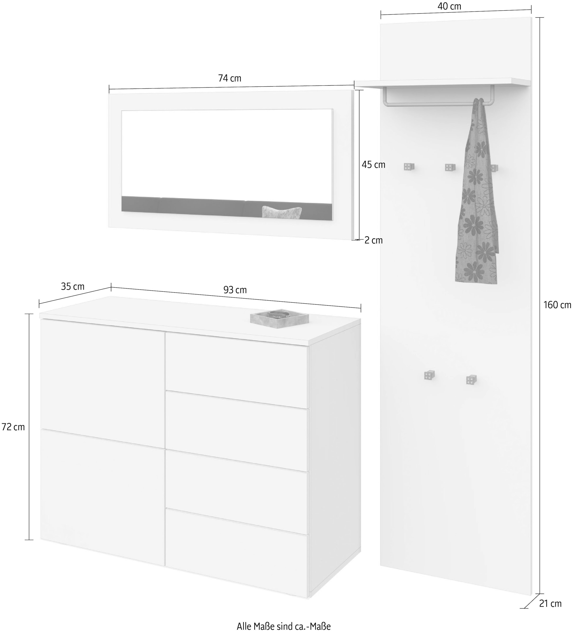 borchardt Möbel Garderoben-Set, (3 St.), Drucköffner (Push-To-Open), höhenverstellbare Einlegeböden