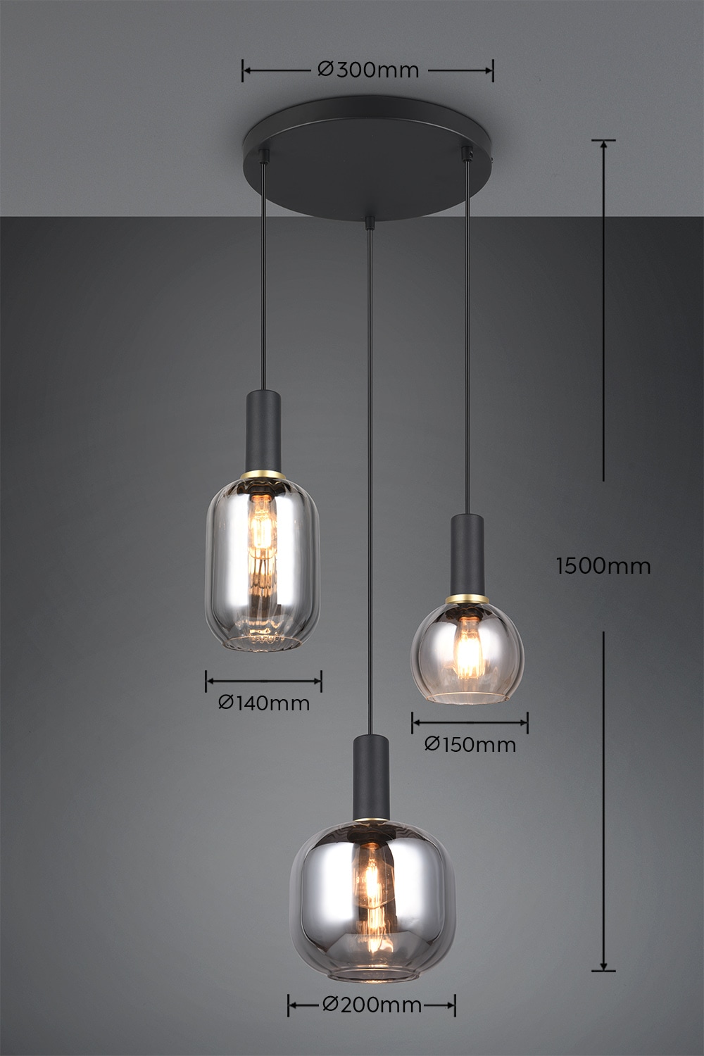 TRIO Leuchten Pendelleuchte »DIVA, E27 Hängelampe 3-flammig mit Glasschirm, exkl 3xE27 max 10W« E27 1 Stk. warmweiß - kaltweiß höhenverstellbar bis max 150cm Hängeleuchte Ø 30 cm Wohnzimmer Küche