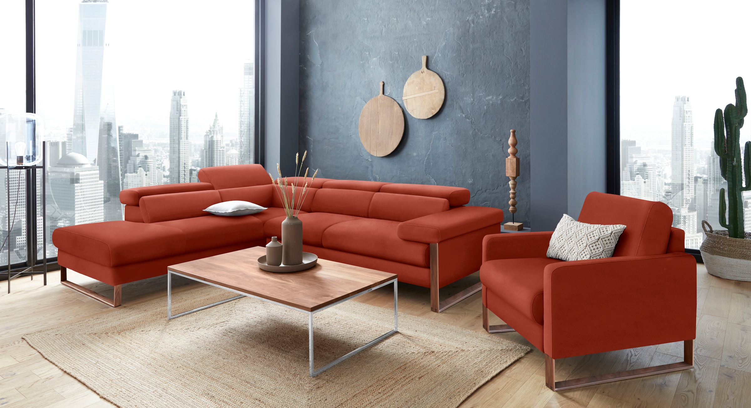 W.SCHILLIG Ecksofa »finn«, German Design Award 2016, Fußgestell Nussbaum natur, Breite 281 cm