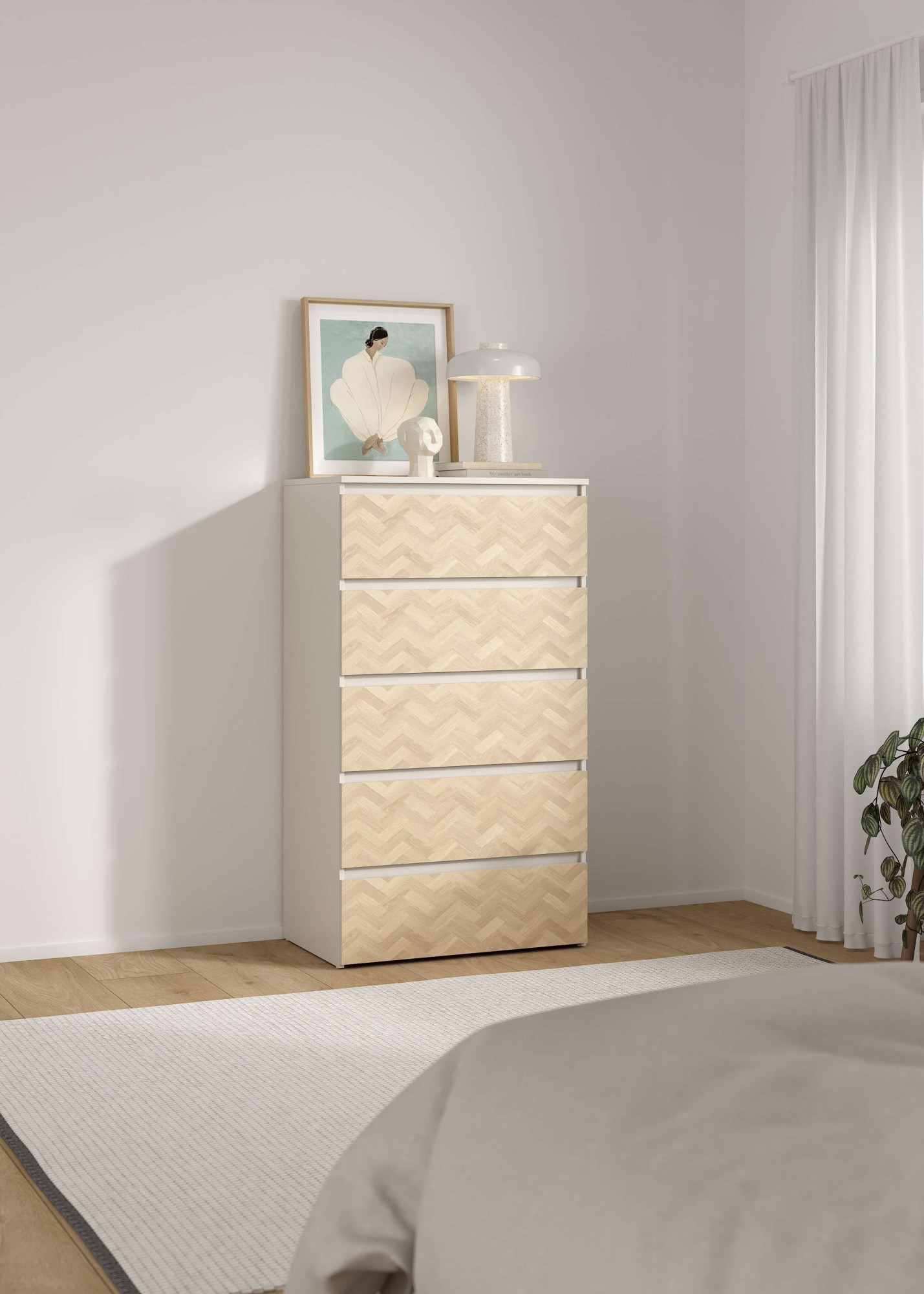 Home affaire Kommode »Maise in Holzoptik mit elegantem Fischgrätmuster« Fischgrätdekorfronten für einen modernen Wohnstil