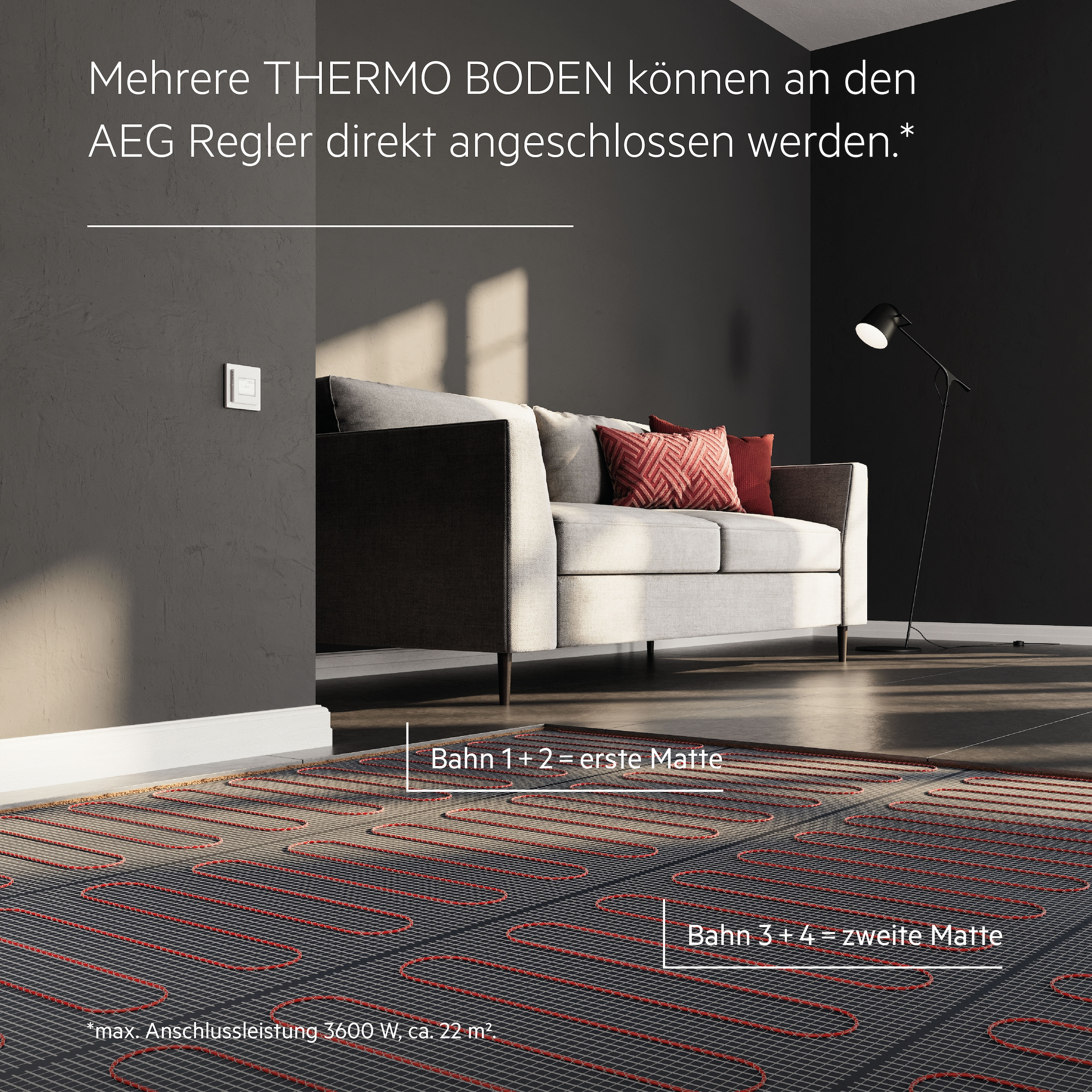 AEG Haustechnik Fußbodenheizung »Basis Thermo Boden »TBS TB 160/2 Set Plus««, Elektrische Fußbodenheizung, Komplettset 2 m², 160 W/m²