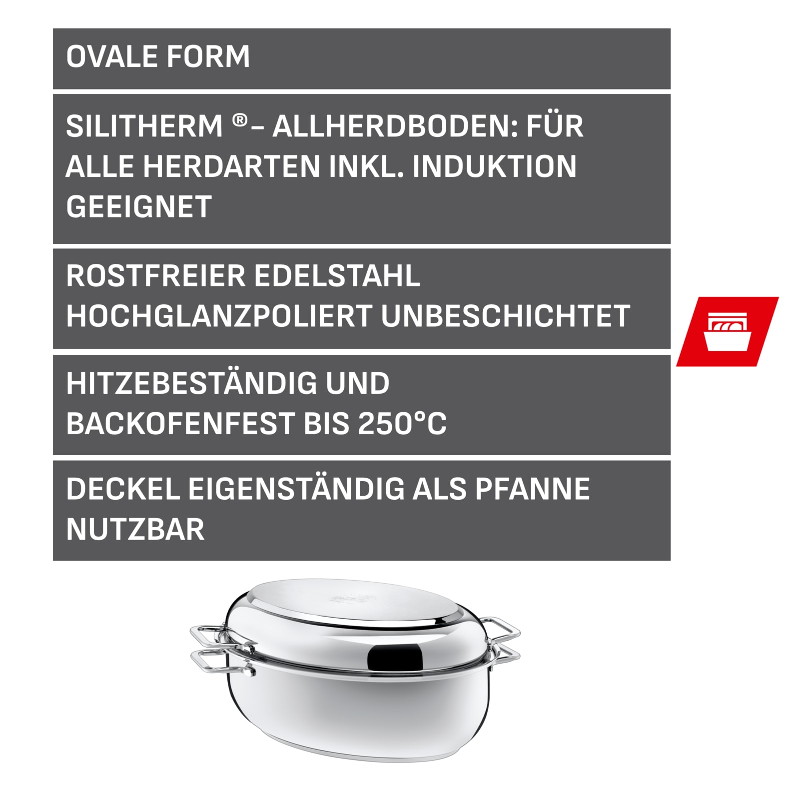 Silit Bräter »Schmortopf mit Deckel 8,5l, backofengeeignet, induktionsgeeignet« Cromargan® Edelstahl Rostfrei 18/10