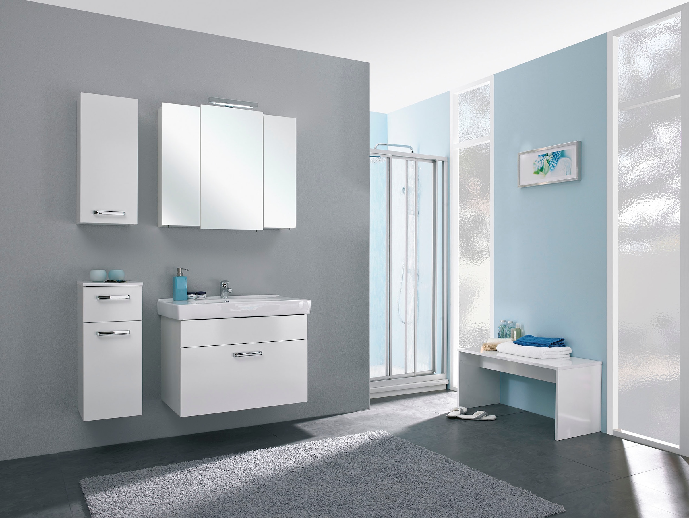 Saphir Badmöbel-Set »Quickset 2-teilig, Keramikwaschtisch mit LED-Spiegelschrank, Bad-Set« 2 Stk. tlg.