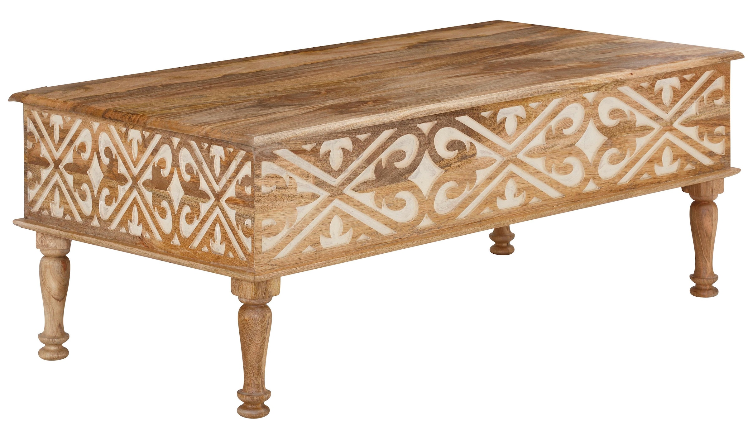 Home affaire Couchtisch »Spring«, aus massivem Mangoholz mit detailreichen Schnitzereien, Breite 120 cm