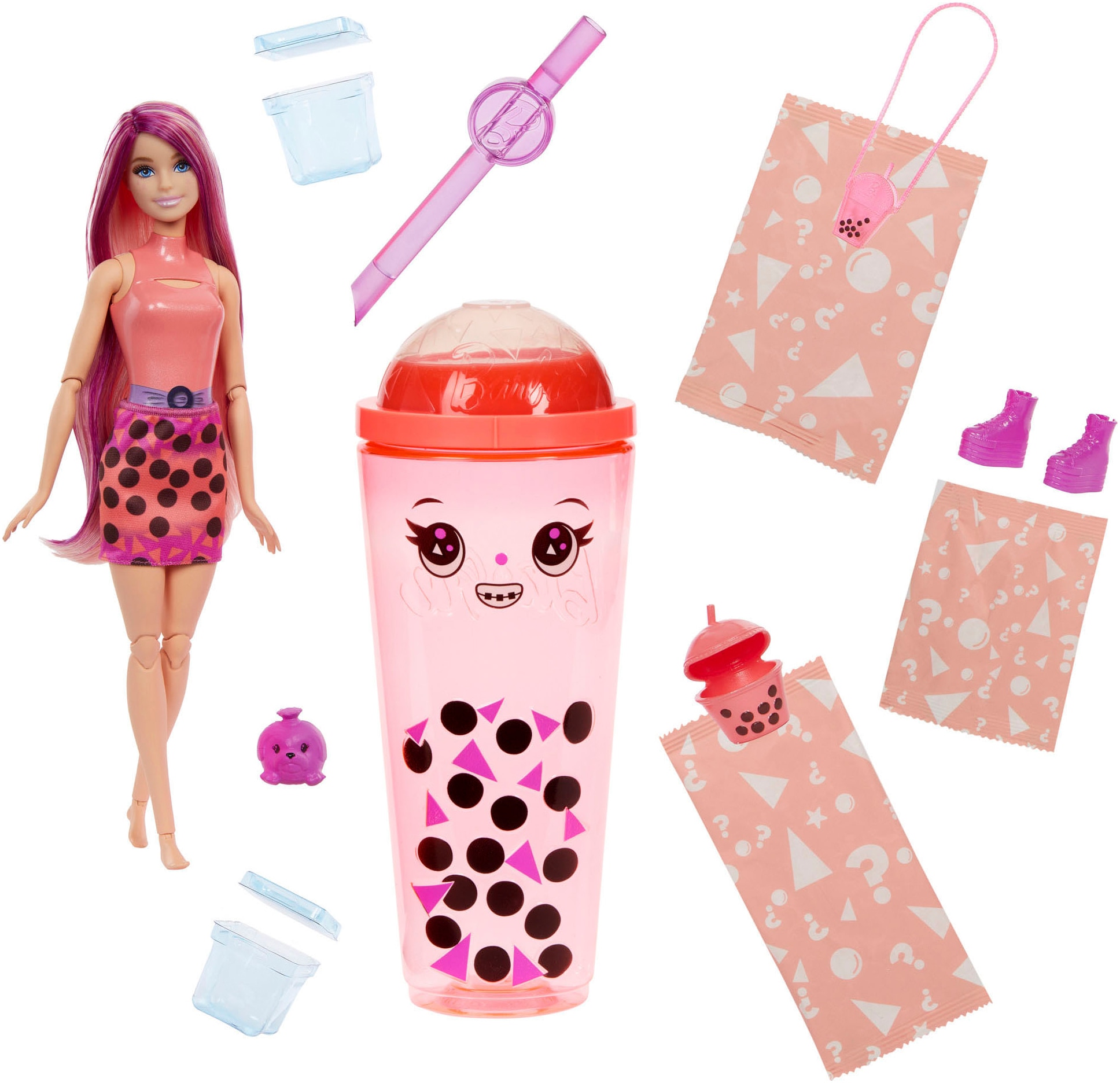 Barbie Anziehpuppe »Pop Reveal Bubble Tea Serie mit duftender Mango-Mochi-Modepuppe«, mit Farbwechseleffekten