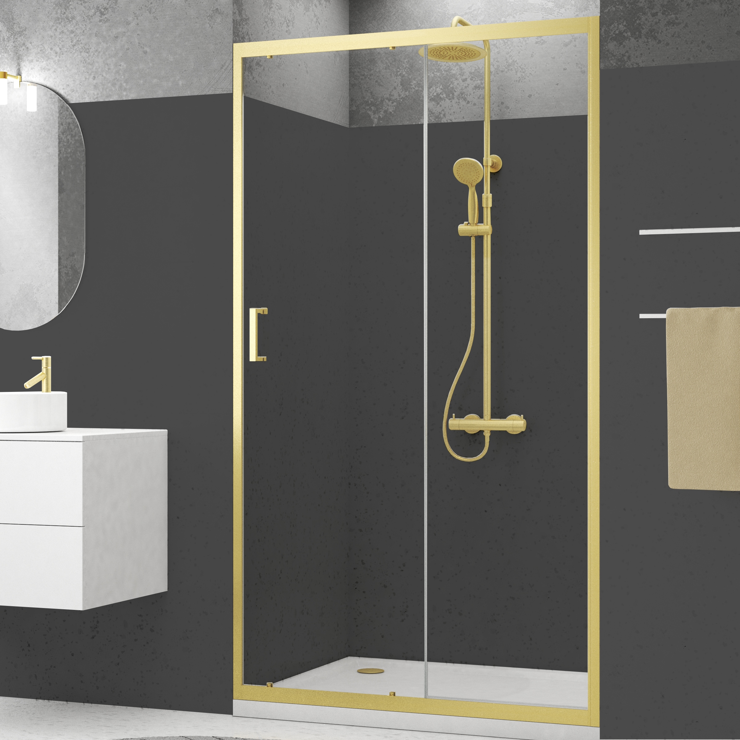 Walk-in-Dusche »Golden Stage«, Schiebetür mit Öffnungsbreite 49 cm, goldene...