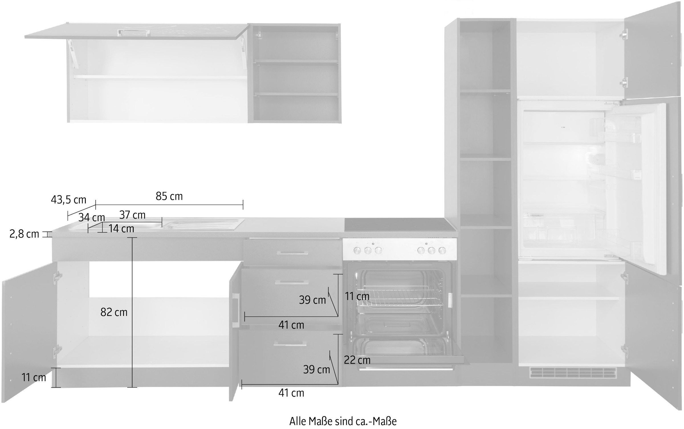KOCHSTATION Küchenzeile »KS-Paris – Küchen mit einzigartigen Fotomotiven auf den Fronten« Breite 300 cm, wahlweise mit E-Geräten, mit Motivdruck