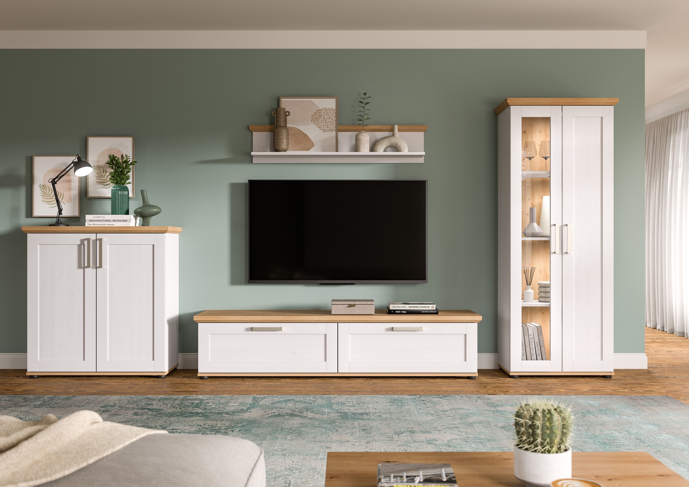 Home affaire Wohnwand »Cosenza«, (Set, 4 St.), Cosenza, Breite: 336 cm, Vitrine, Highboard, Lowboard, Wandboard